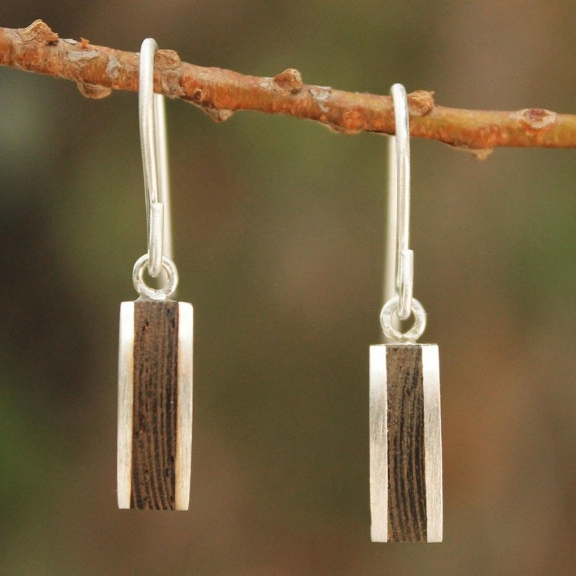 Unique Wood Dangle Earrings 'Thai Wilderness'