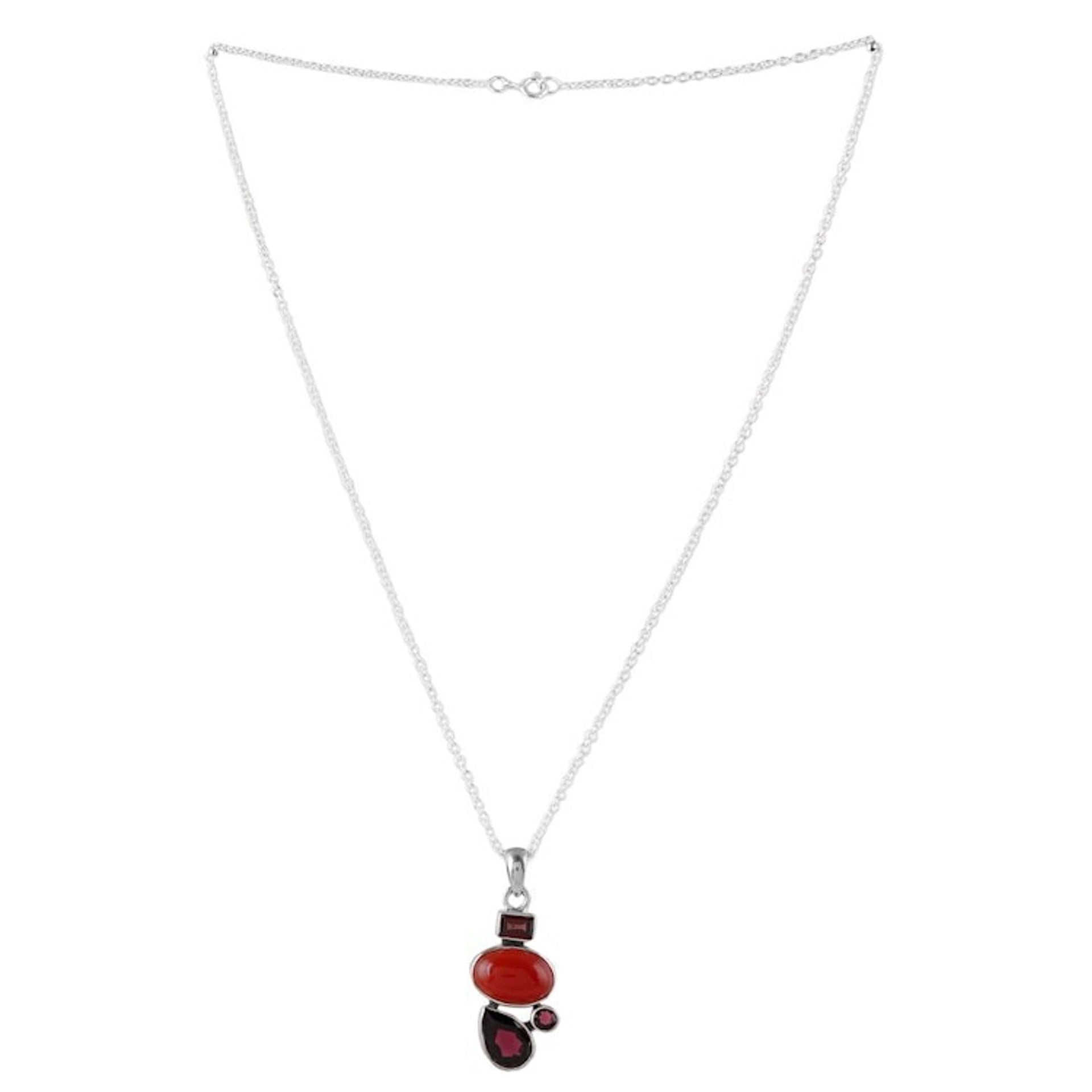 3-Carat Garnet and Natural Carnelian Pendant Necklace 'Crimson Arcadia'