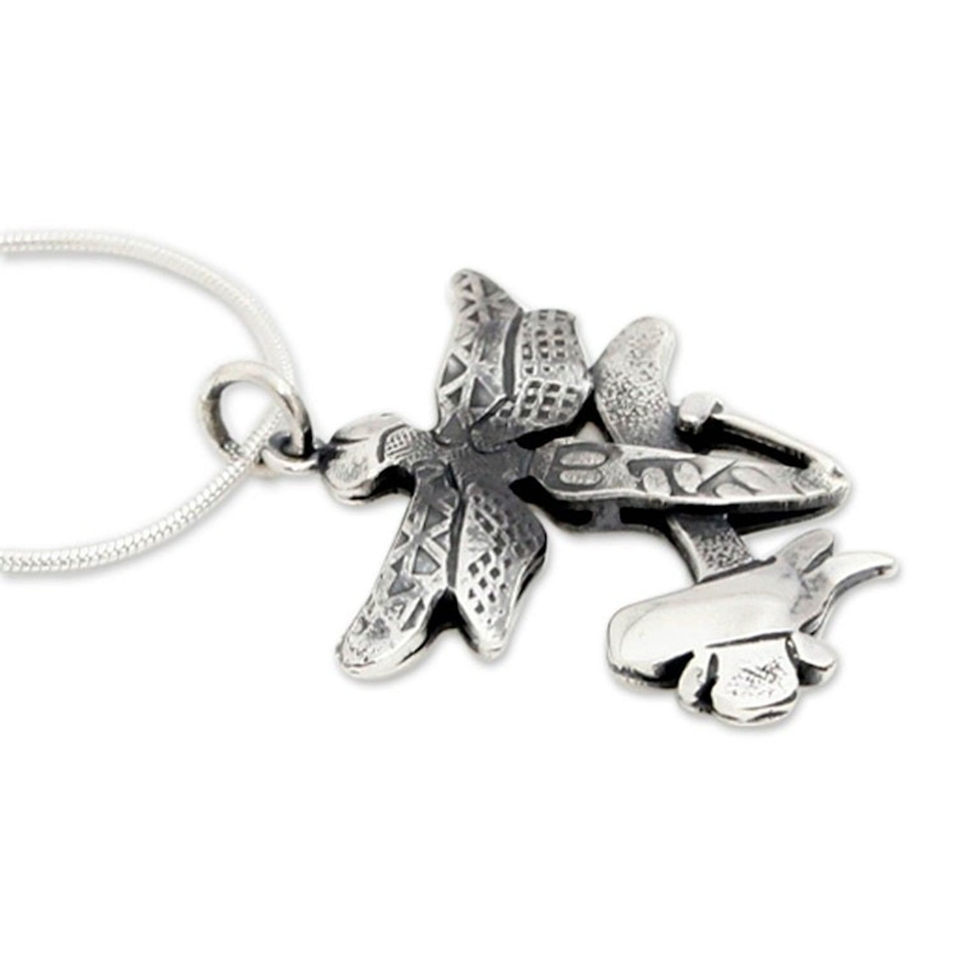 Hammer Dragonfly Art Sterling Silver Pendant Necklace 'The Hammer and the Dragonfly'