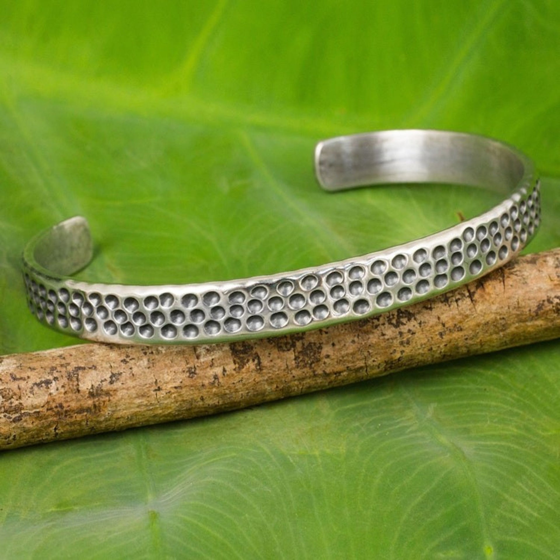 Slender Cuff Bracelet of Handcrafted Sterling Silver 'Nature's Way'
