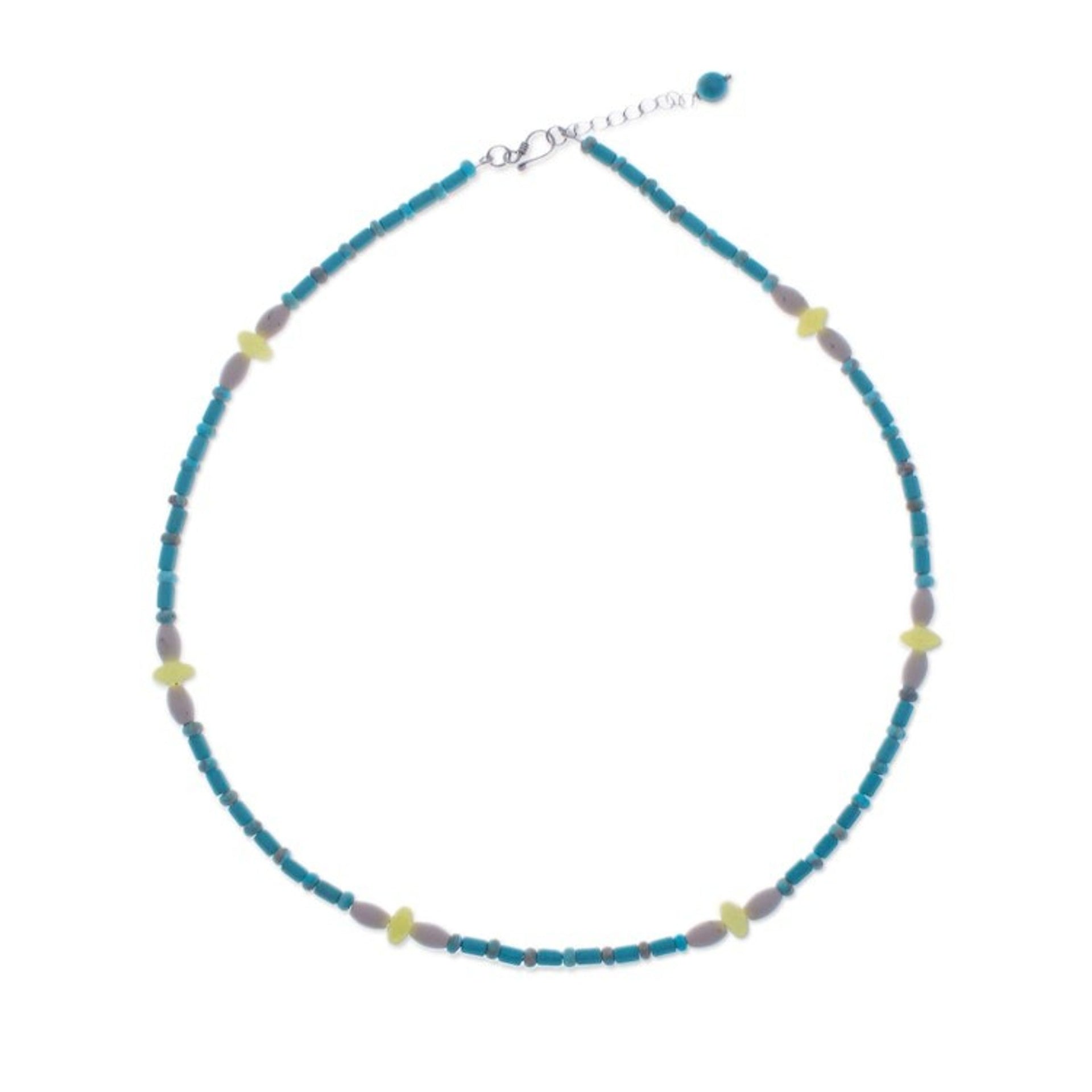 Recon Turquoise, Lemon Quartz and Howlite Beaded Necklace 'Green Charm'