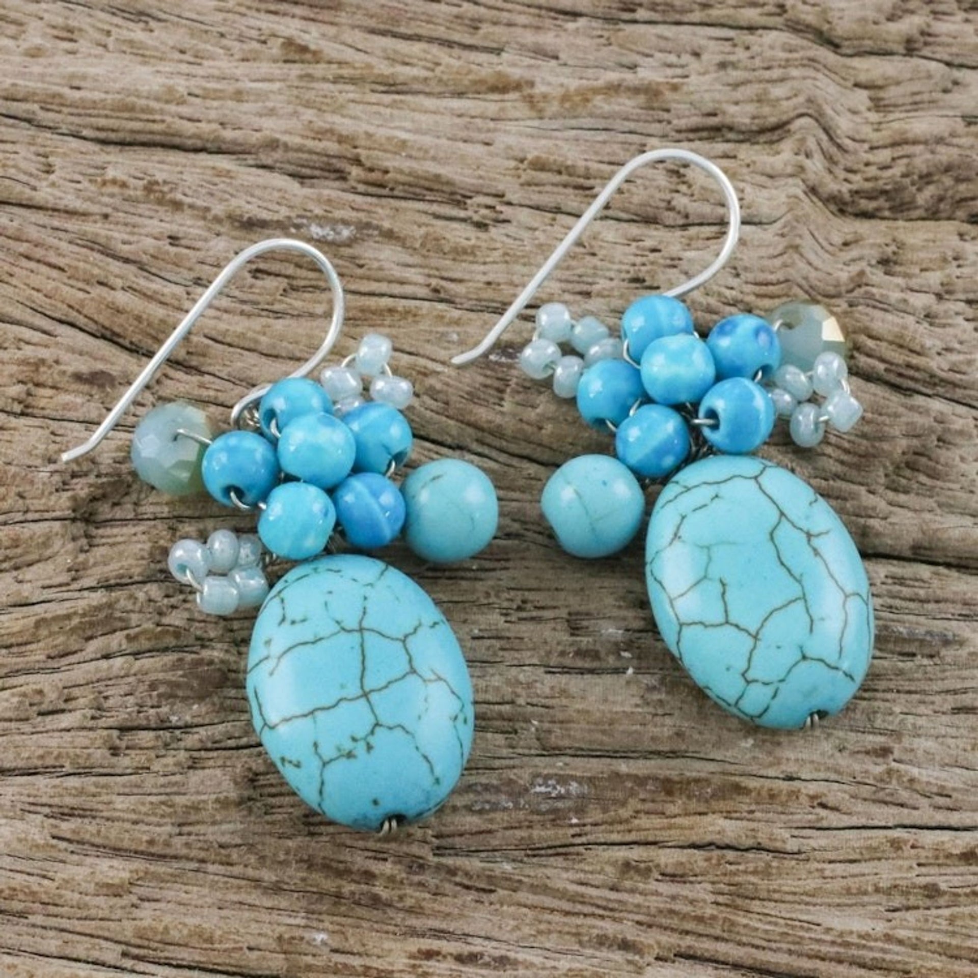 Handcrafted Modern Thai Cluster Earrings with Blue Calcite 'Blue Holiday Dreams'