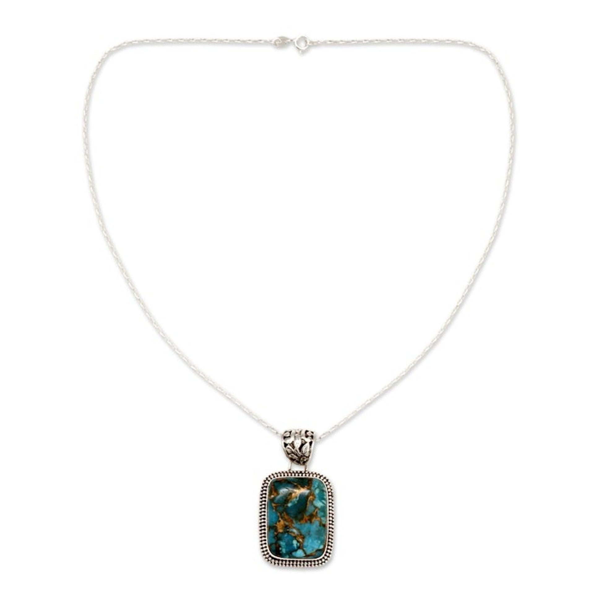 Sterling Silver and Recon Turquoise Necklace from India 'Delhi Blue'