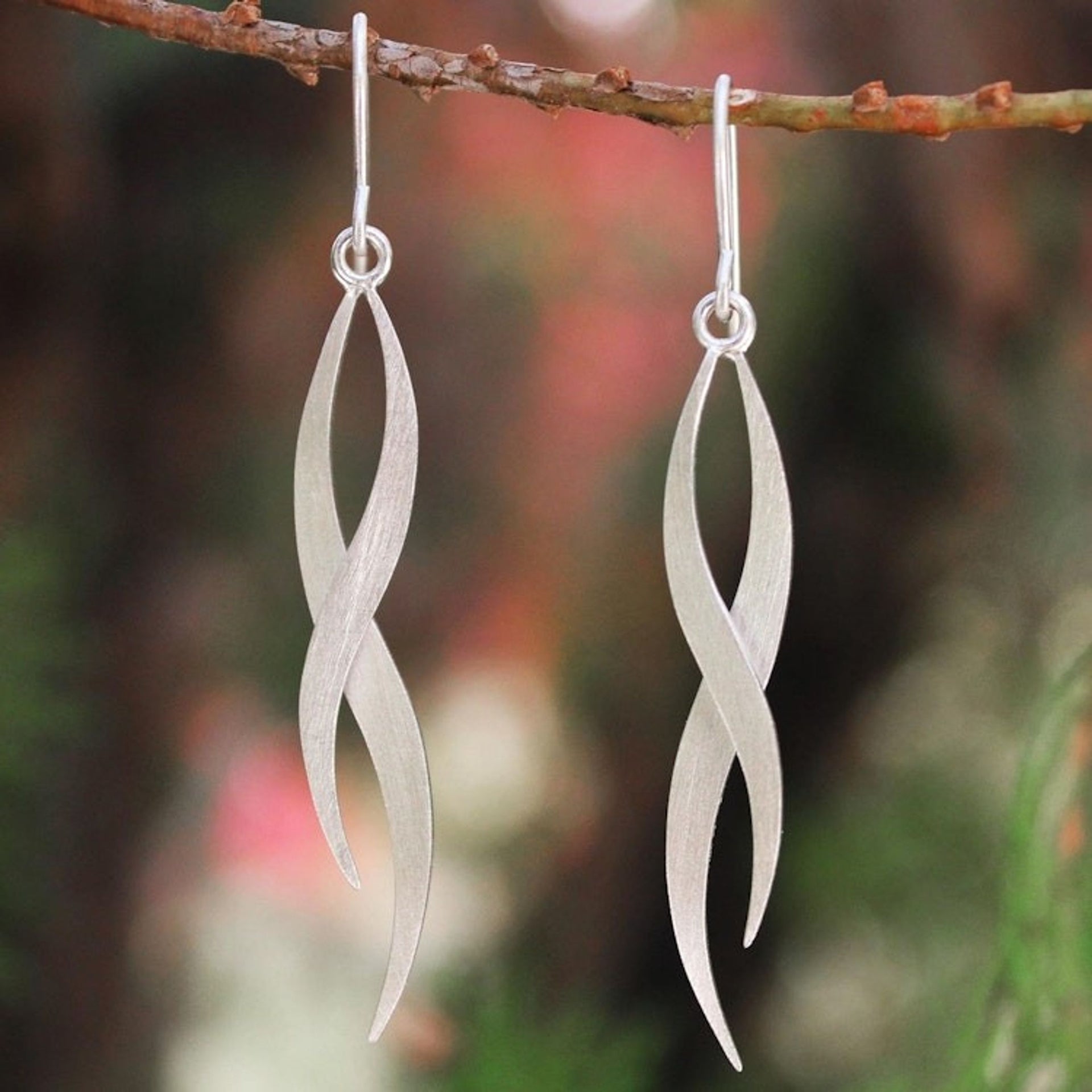 Modern Sterling Silver Dangle Earrings 'Ping River Flows'