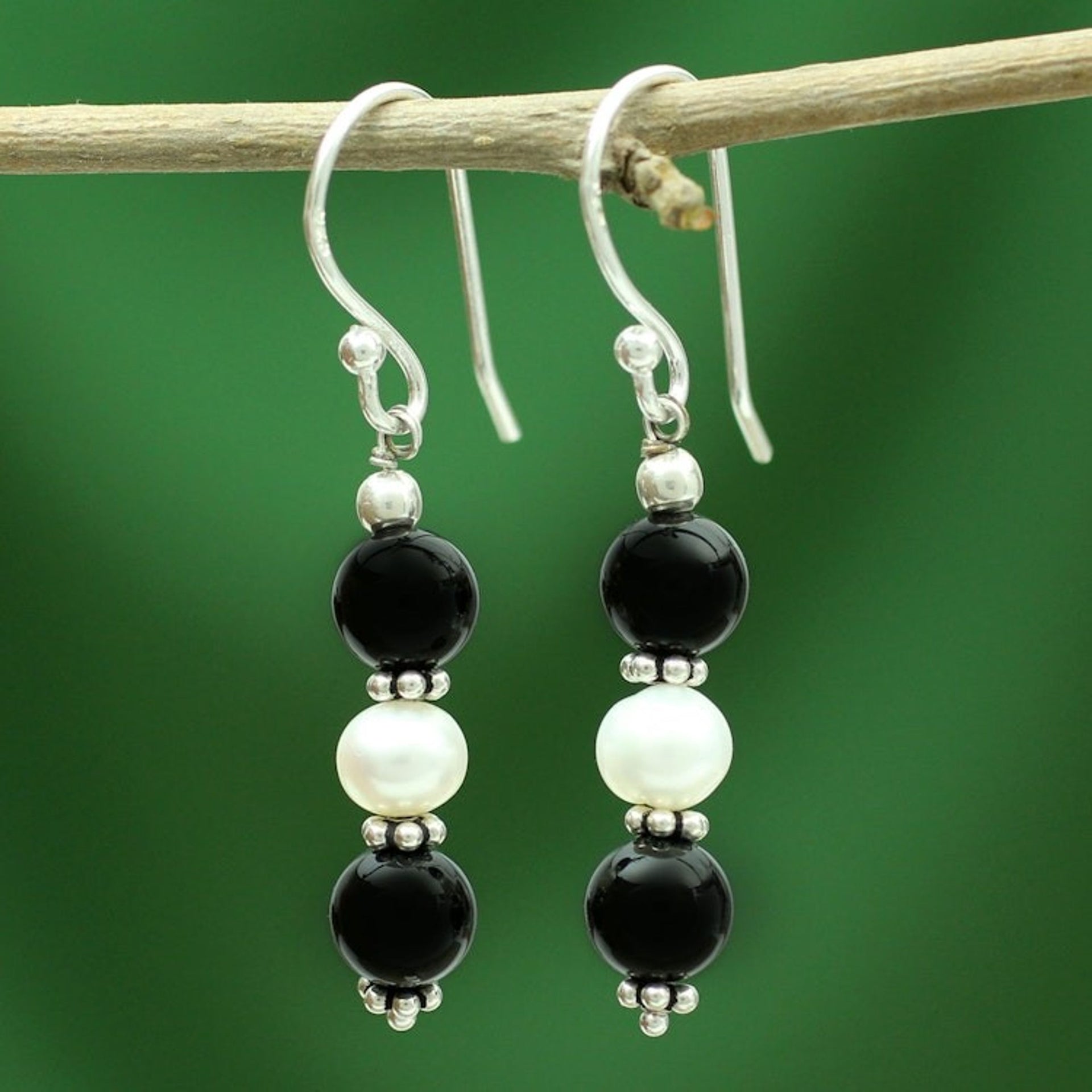 Onyx and pearl dangle earrings 'Midnight Dreams'