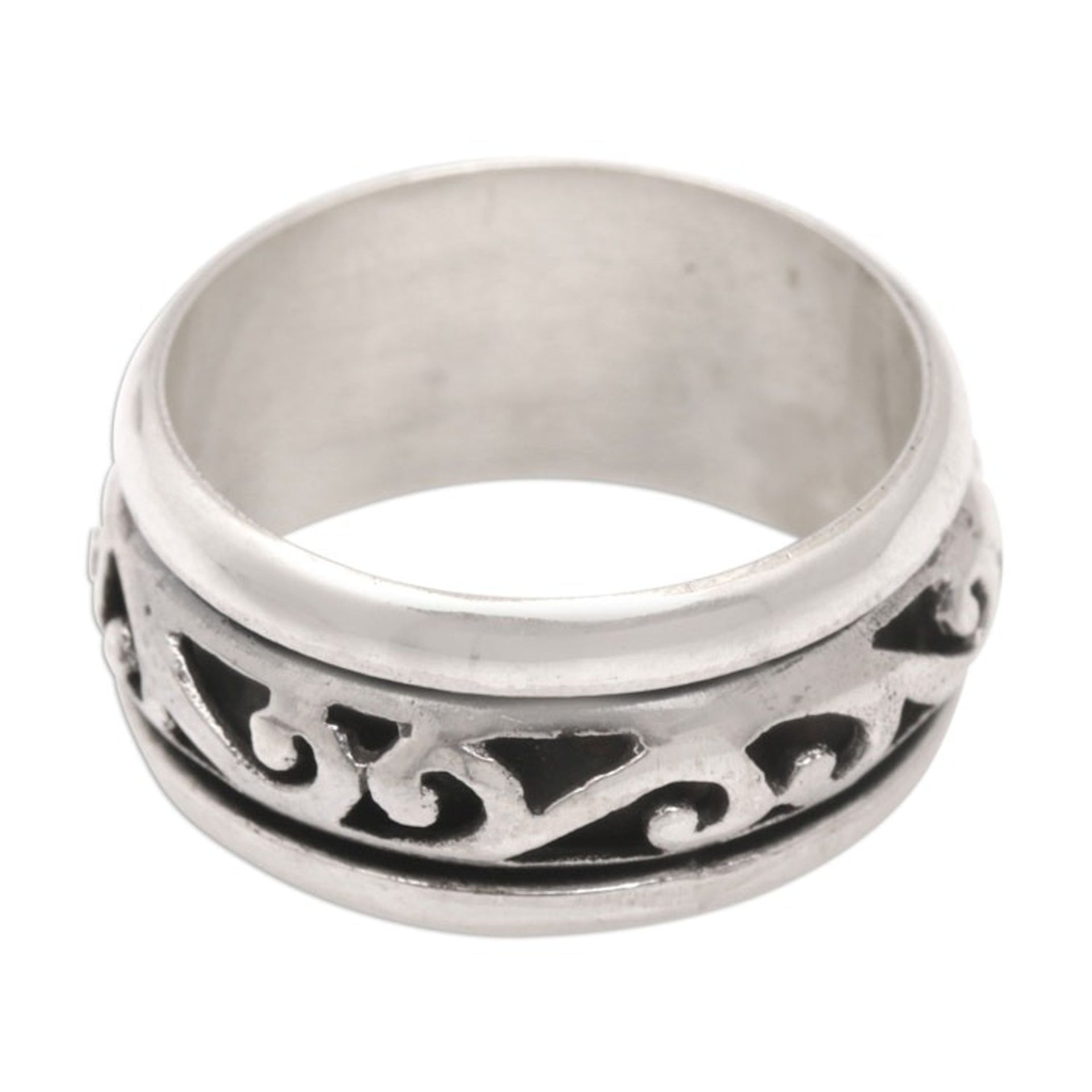 Sterling Silver Meditation Ring with Sinuous Details 'Spinning Waves'