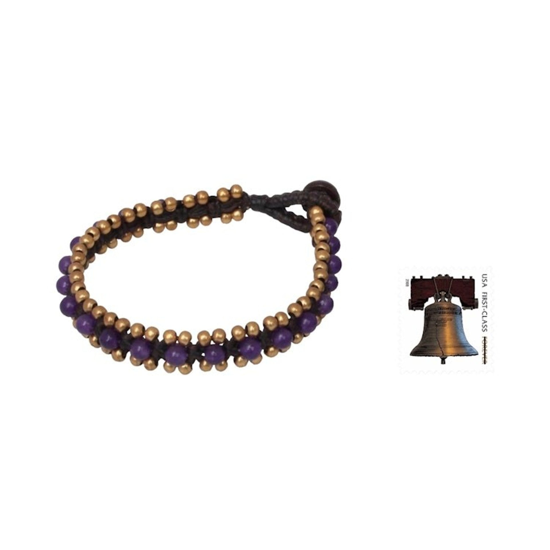 Hand Made Quartz and Resin Beaded Bracelets Pair 'Blue Purple Aryuveda'