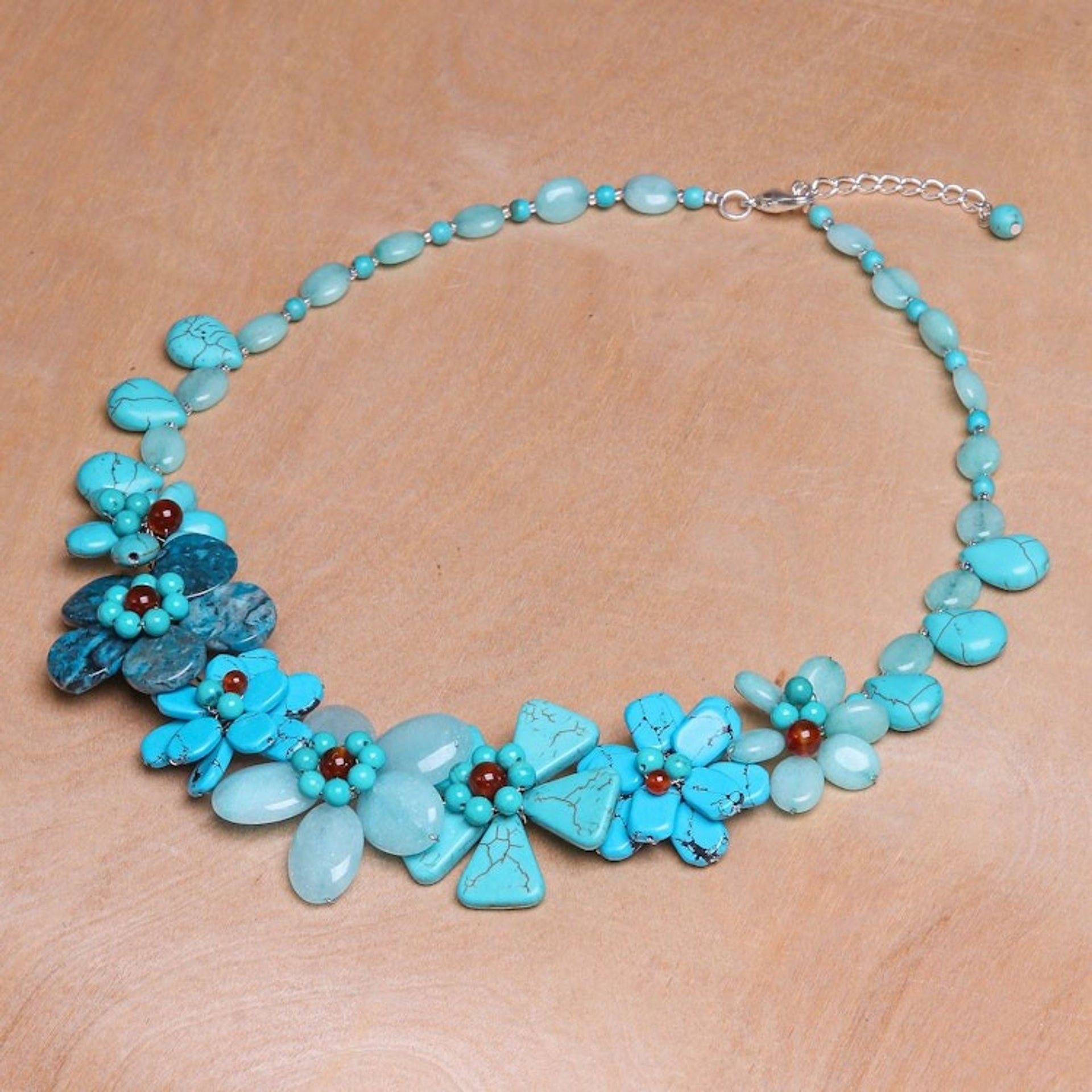 Hand Crafted Chalcedony and Jasper Pendant Necklace 'Sky Terrace'