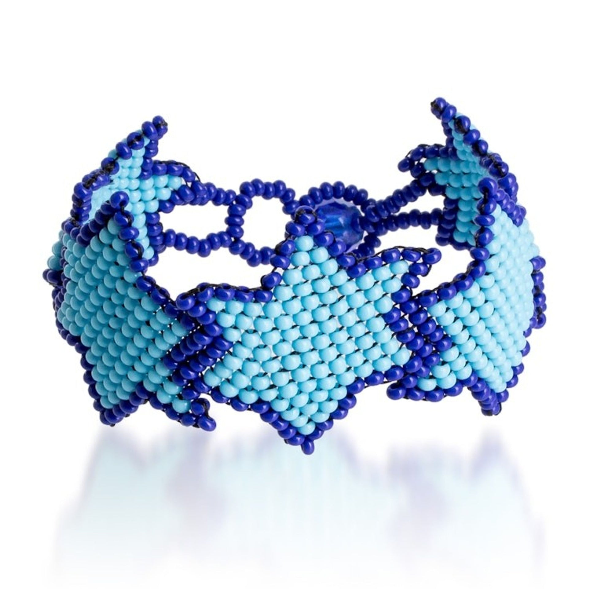 Star-Themed Handmade Beaded Wristband Bracelet in Blue Hues 'Azure Starlight'