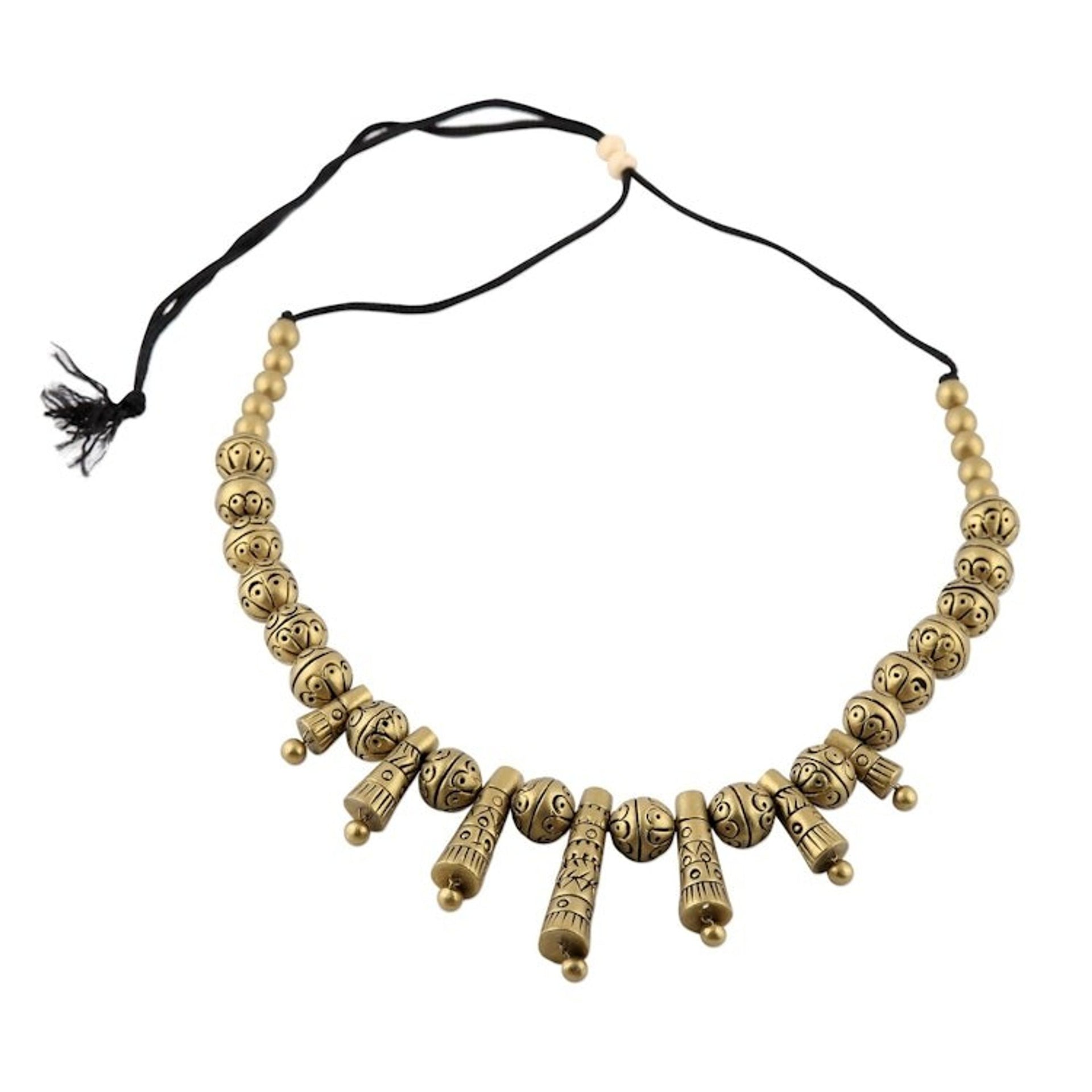 Hand-Painted Golden Sun Ceramic Adjustable Beaded Necklace 'Gold Sun'