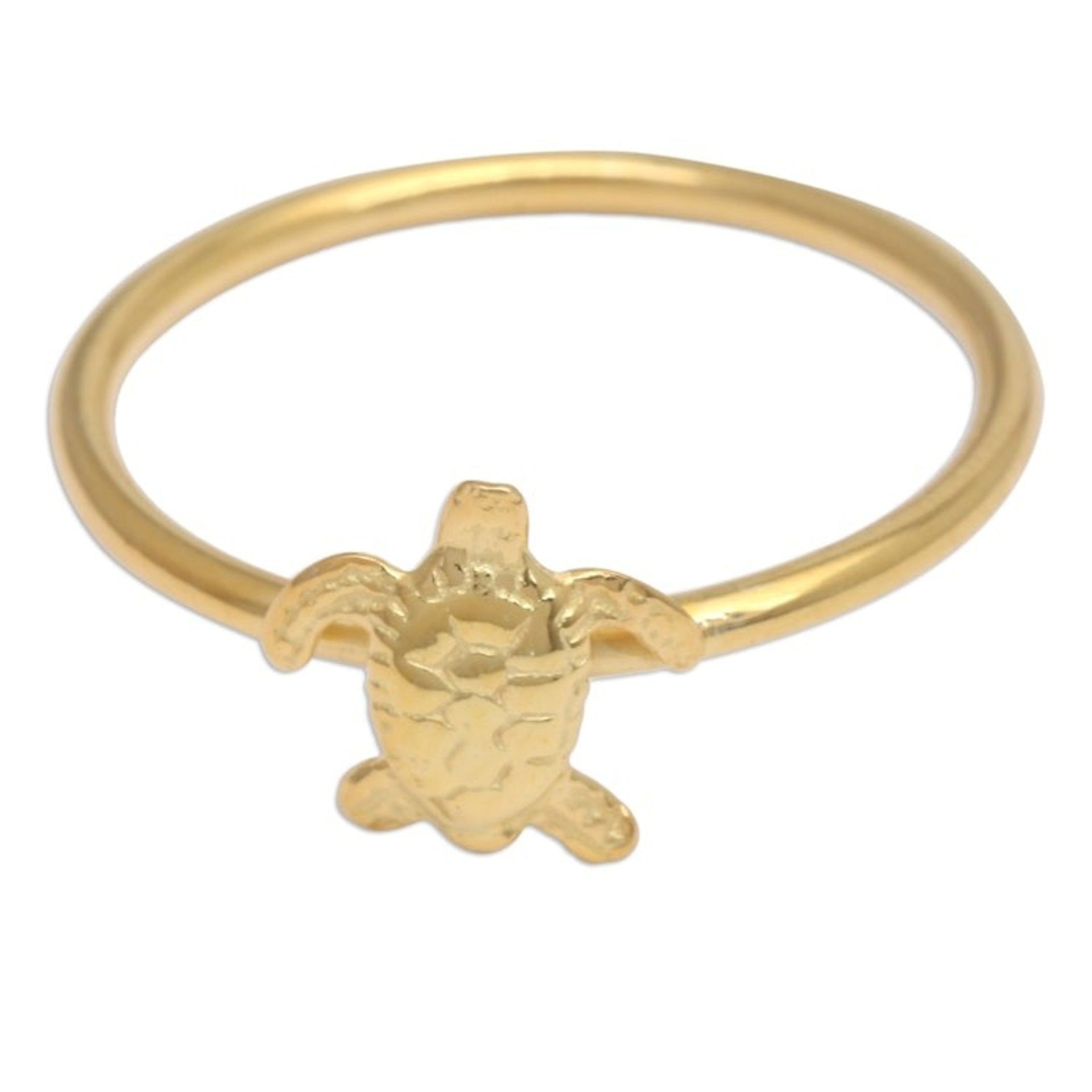 Polished Textured 18k Gold-Plated Sea Turtle Band Ring 'Radiant Swimming Turtle'