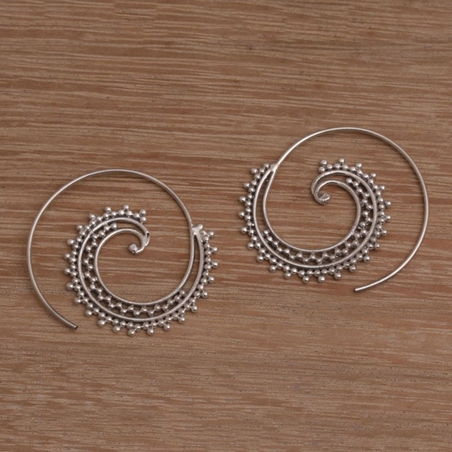 Sterling Silver Spiral Threader Earrings from Bali 'Bali Tendrils'