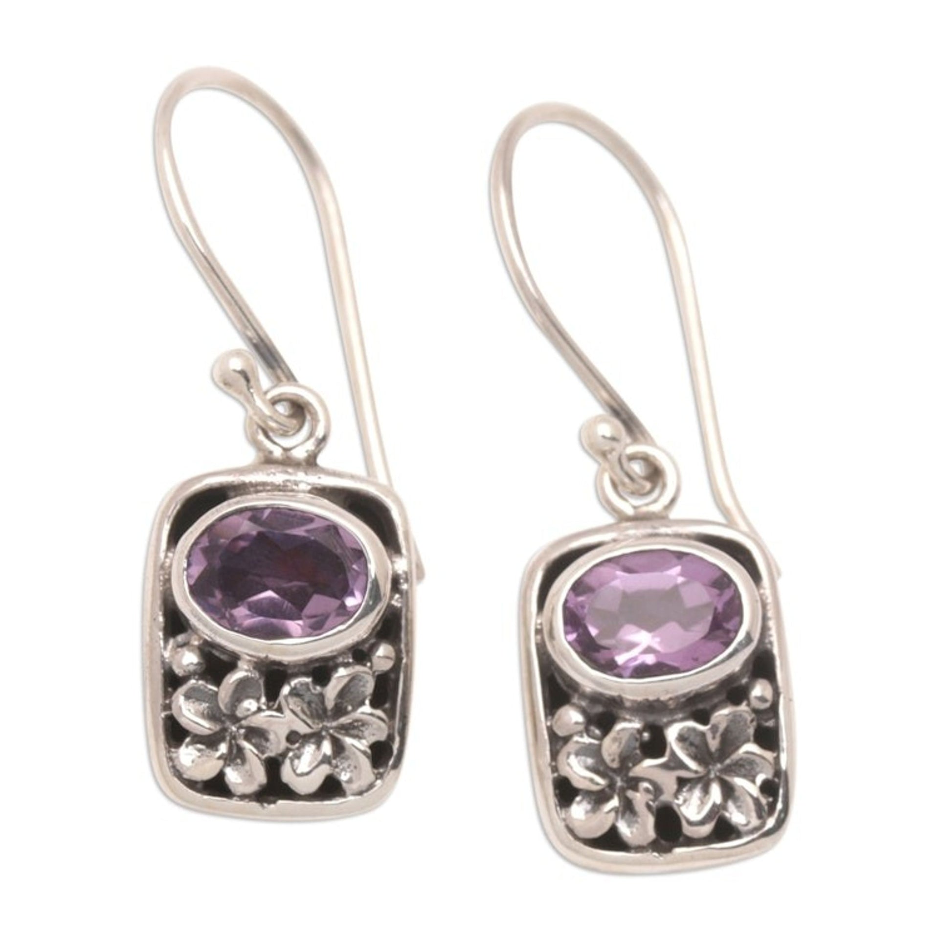 Floral Sterling Silver Dangle Earrings with Faceted Amethyst 'Blooming Purple'