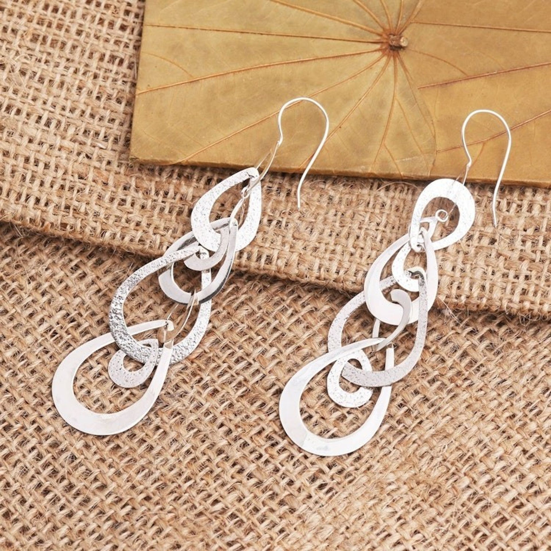 Interlocking Sterling Silver Droplet Dangle Earrings 'Compilation of Tears'
