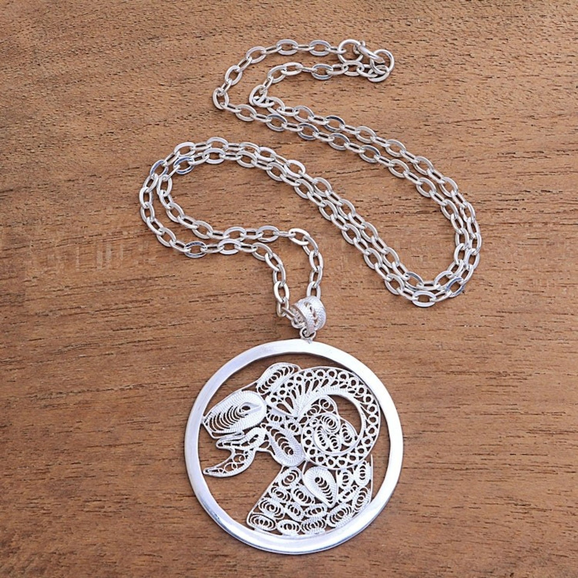 Sterling Silver Filigree Aries Necklace from Java 'Elegant Aries'