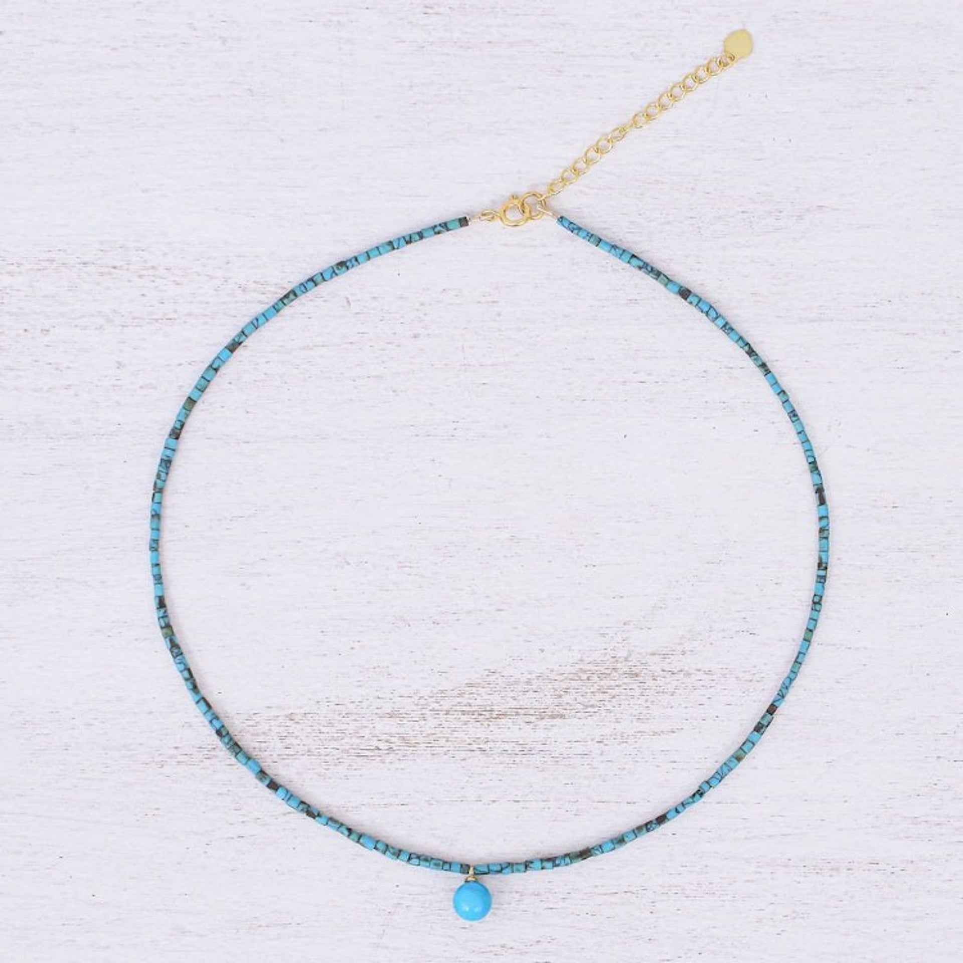 Hand Crafted Gold-Plated Magnesite Pendant Necklace 'Before Dawn in Turquoise'