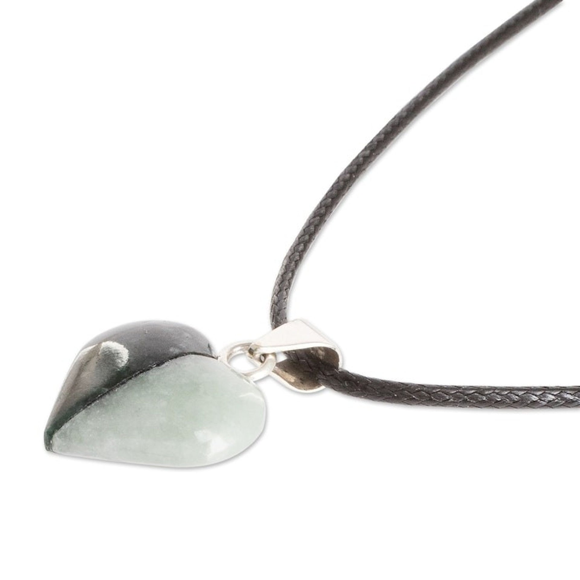 Two-Tone Jade Heart Pendant Necklace with Silver Accents 'Heart Appeal'