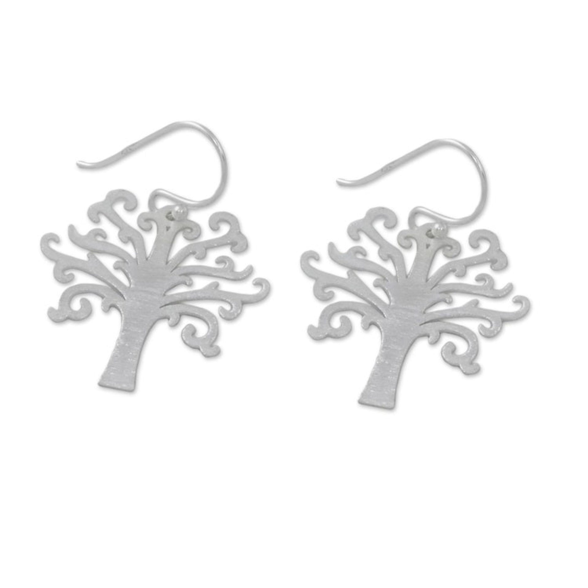 Tree-Shaped Sterling Silver Dangle Earrings from Thailand 'Life Is Natural'
