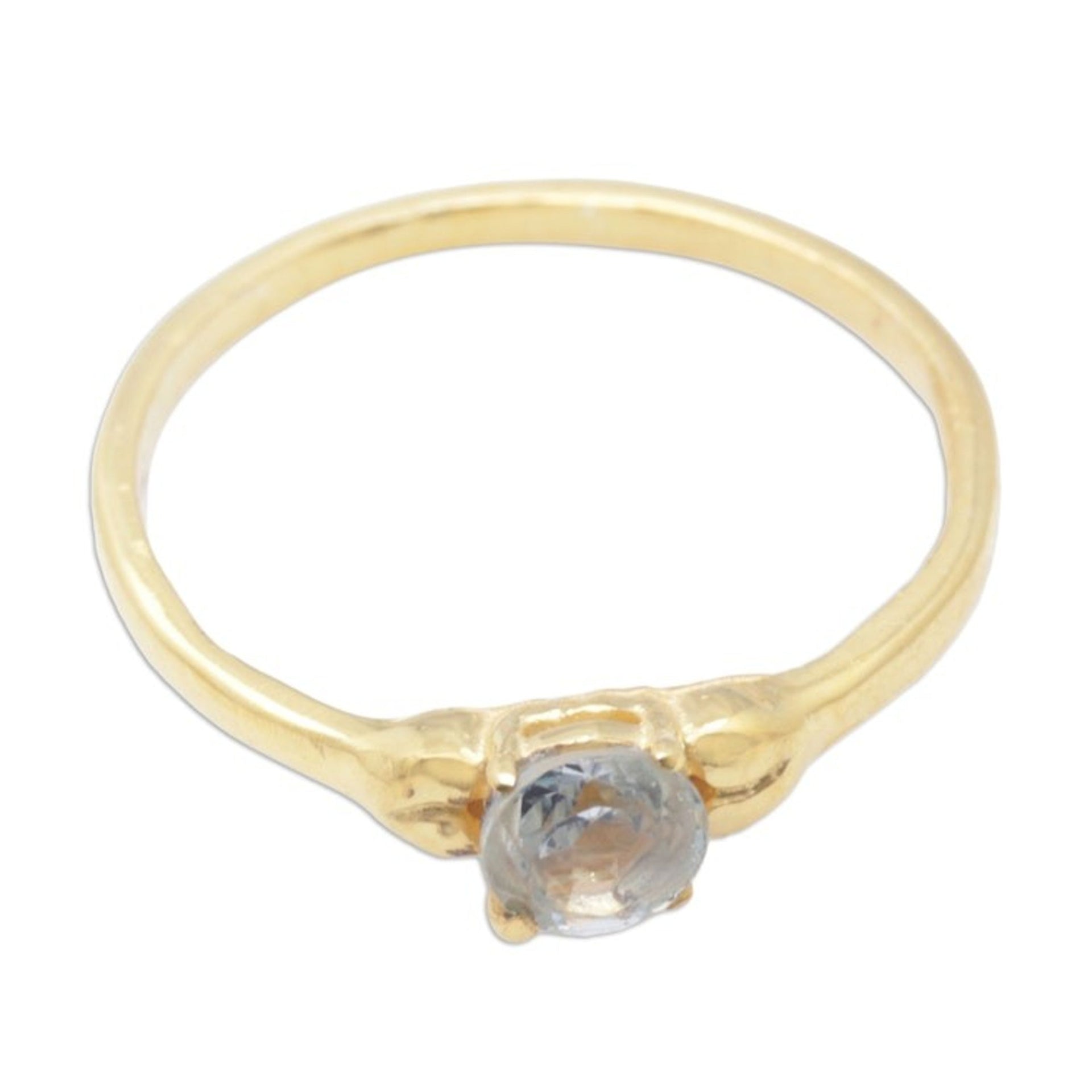 18k Gold-Plated Solitaire Ring with Faceted Blue Topaz Gem 'Sky Duchess'
