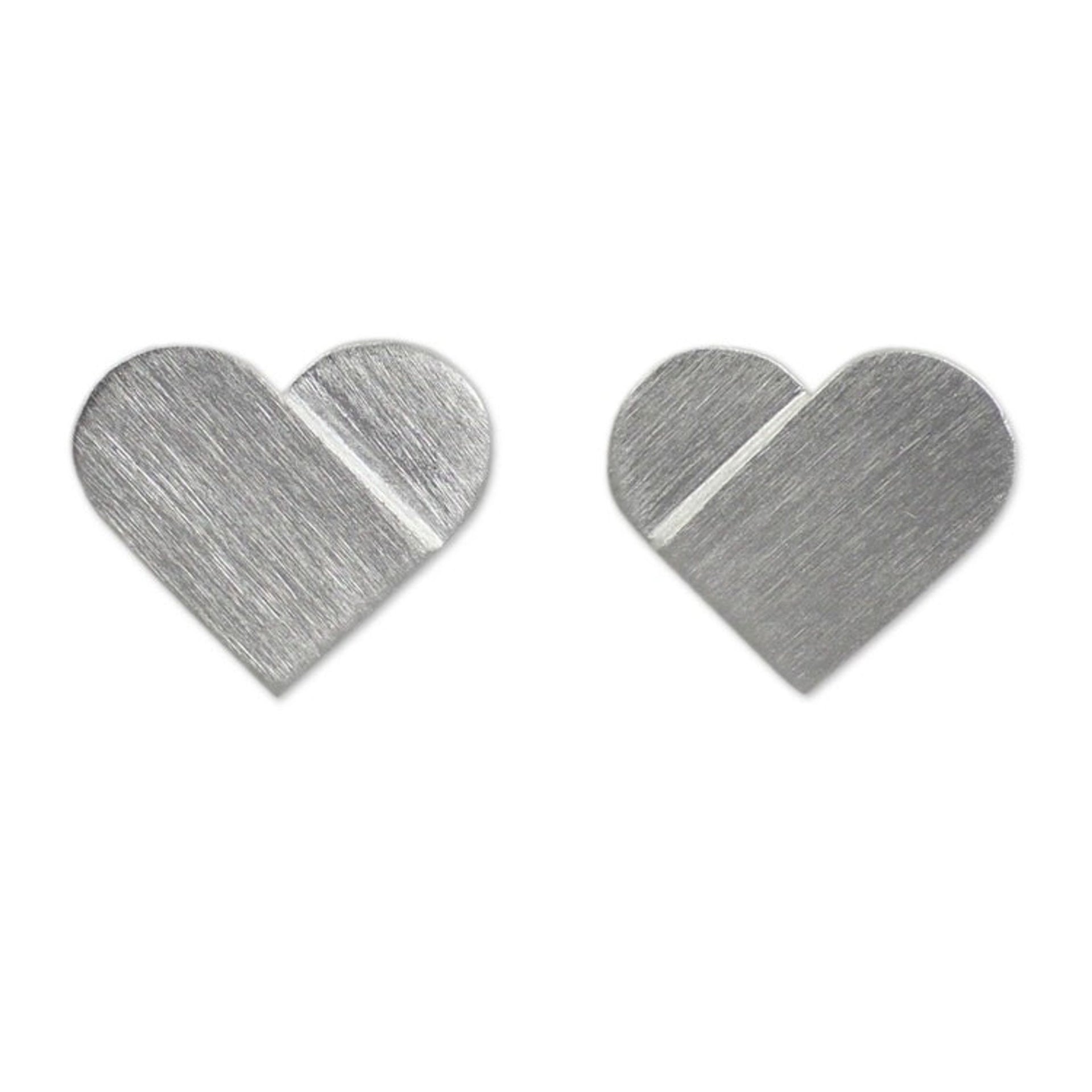Artisan Crafted Silver Heart Earrings with Brushed Finish 'Full Heart'
