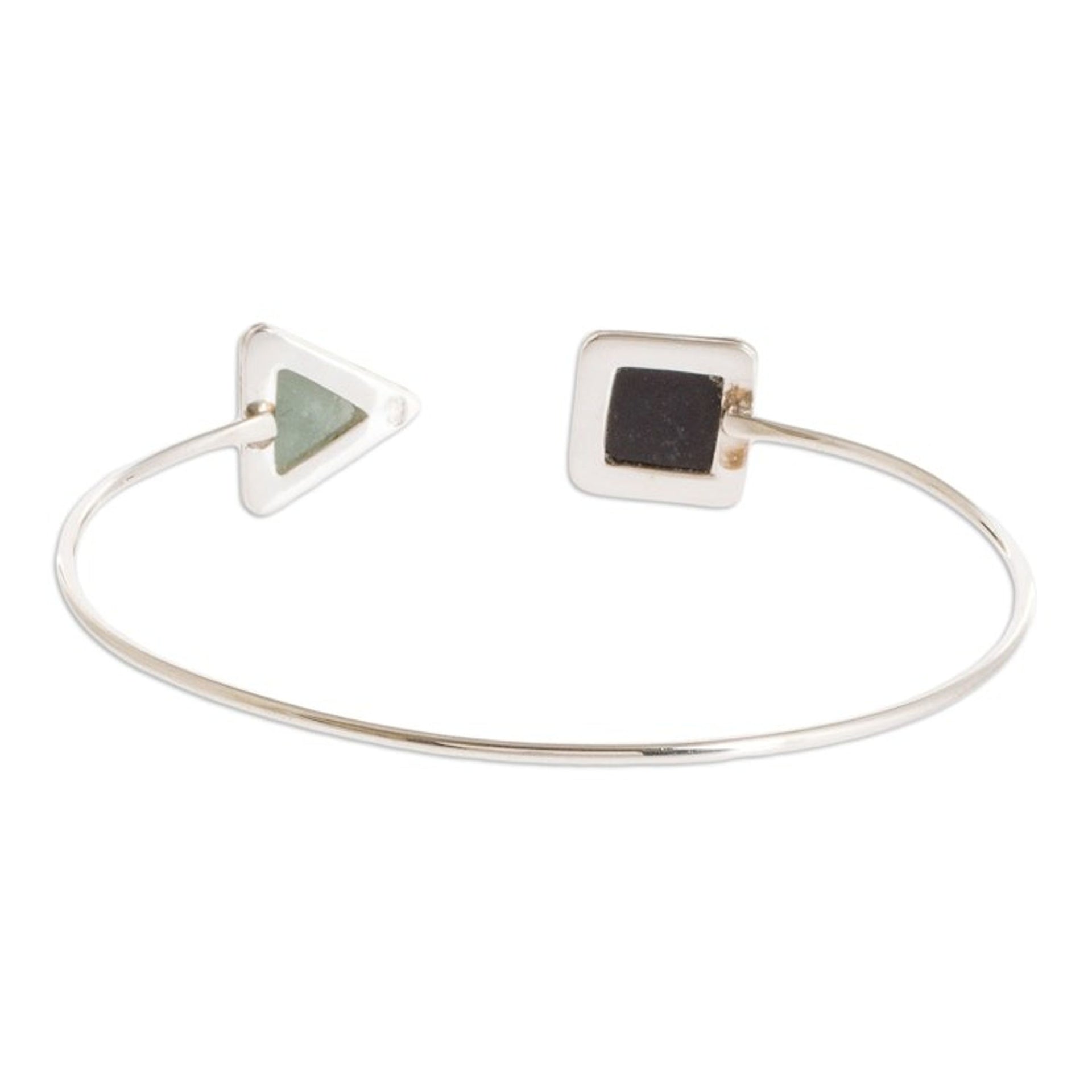 Geometric Themed Jade Cuff Bracelet with Sterling Silver 'Geometric Shapes II'