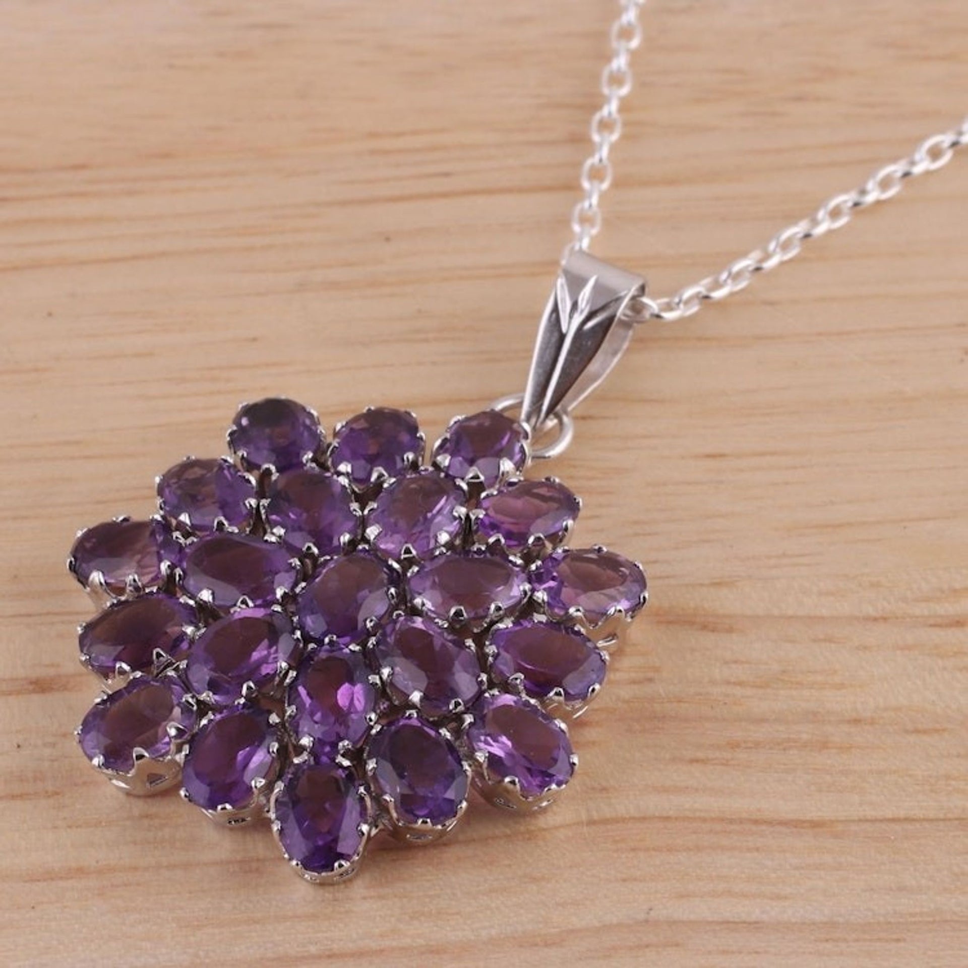 Brilliant 22 Carat Amethyst Pendant Necklace 'Purple Camellia'