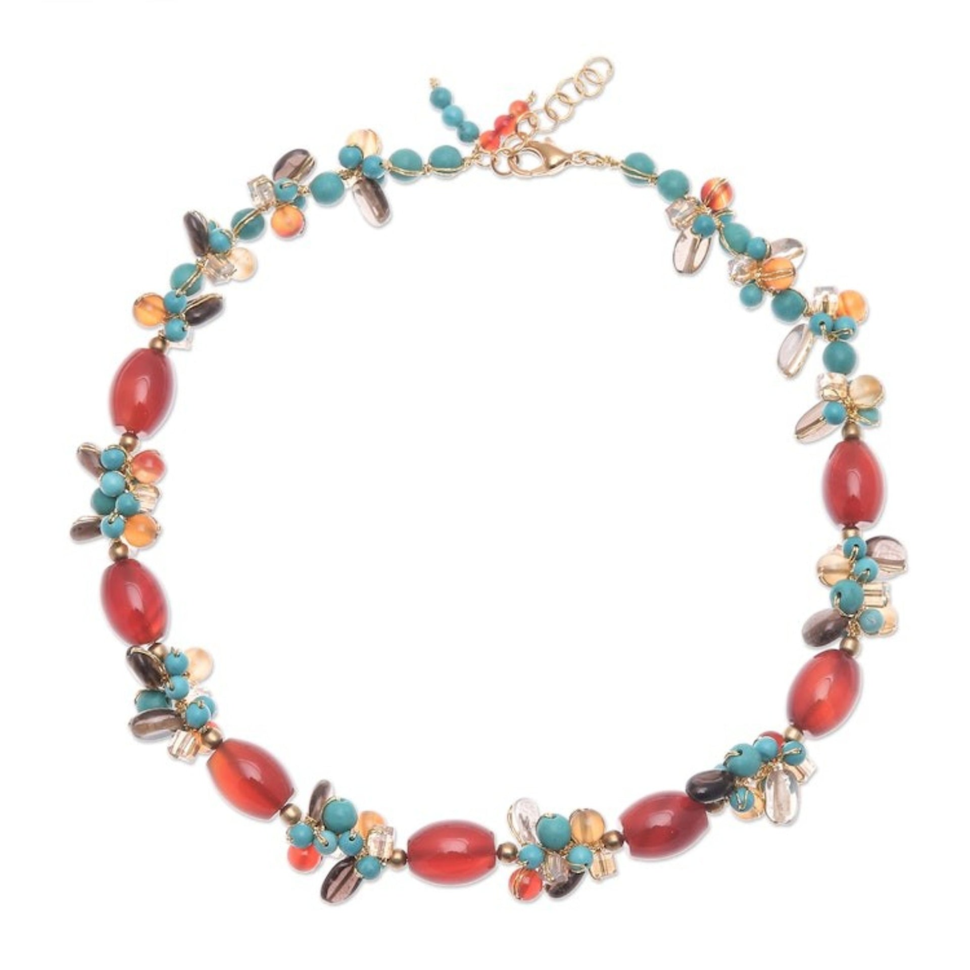 Colorful Chalcedony Howlite and Smoky Quartz Beaded Necklace 'Autumn Honey'