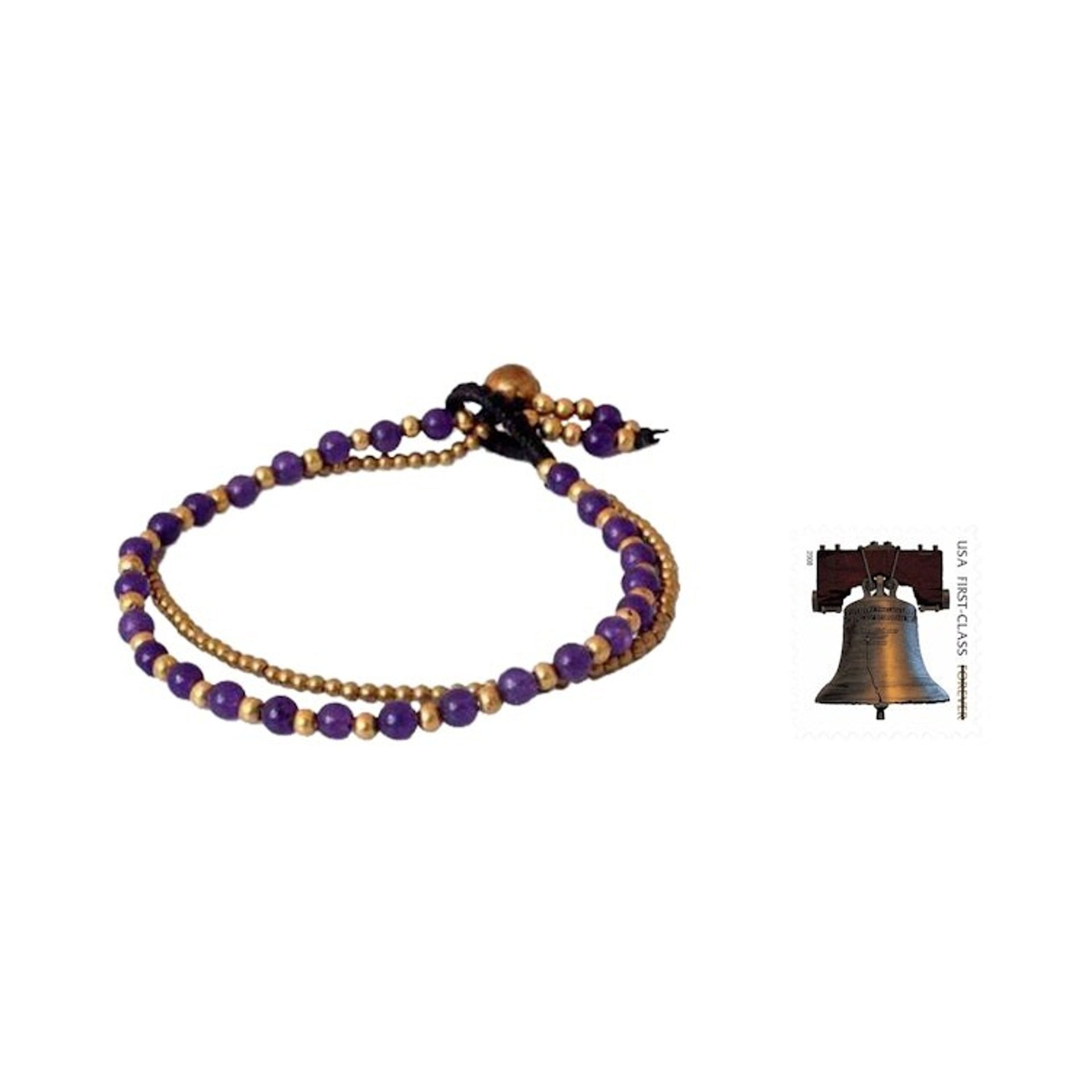 Amethyst and Brass Beaded Bracelet 'Dazzling Harmony'