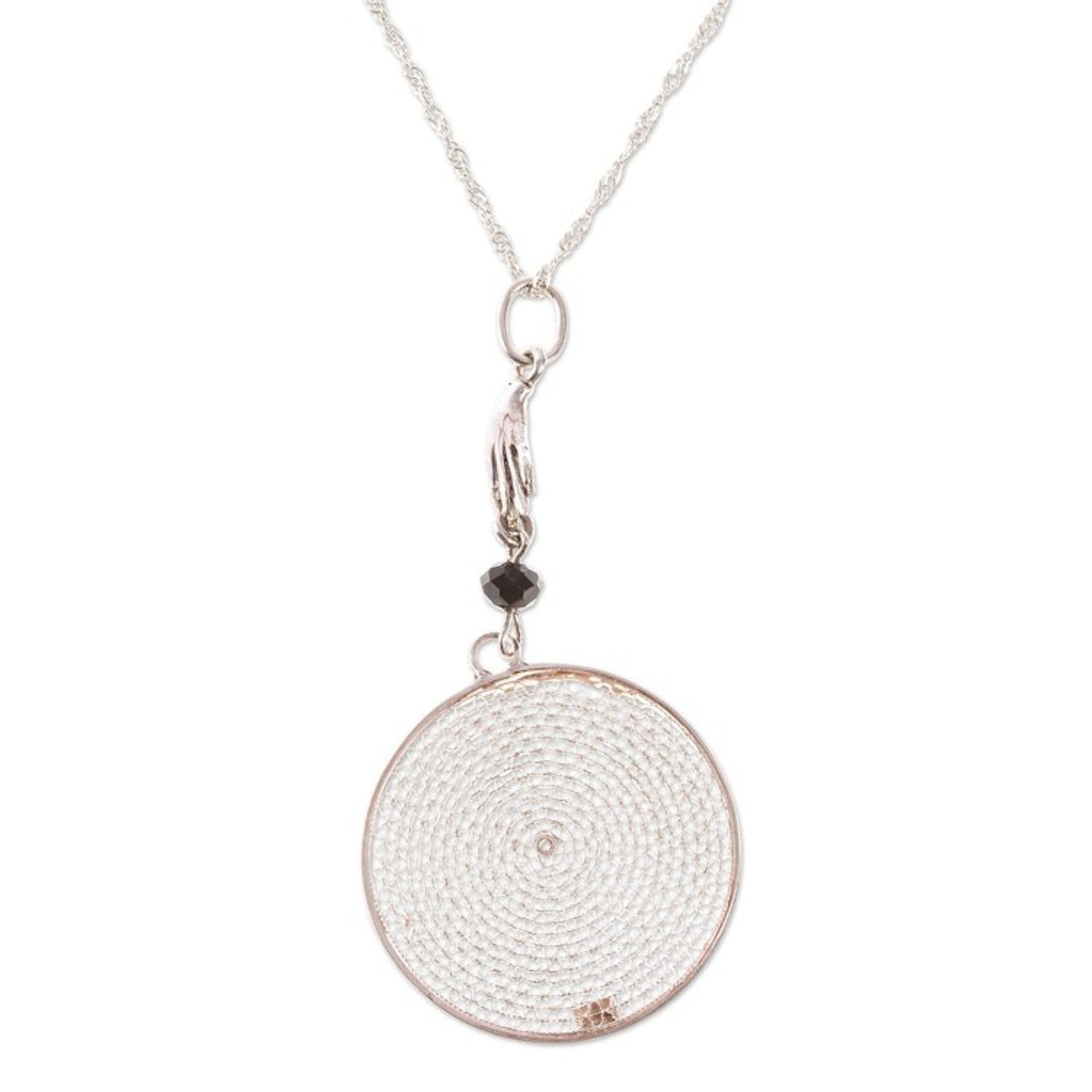Mexican Sterling Silver Filigree Pendant Necklace 'Hand to the Sun'