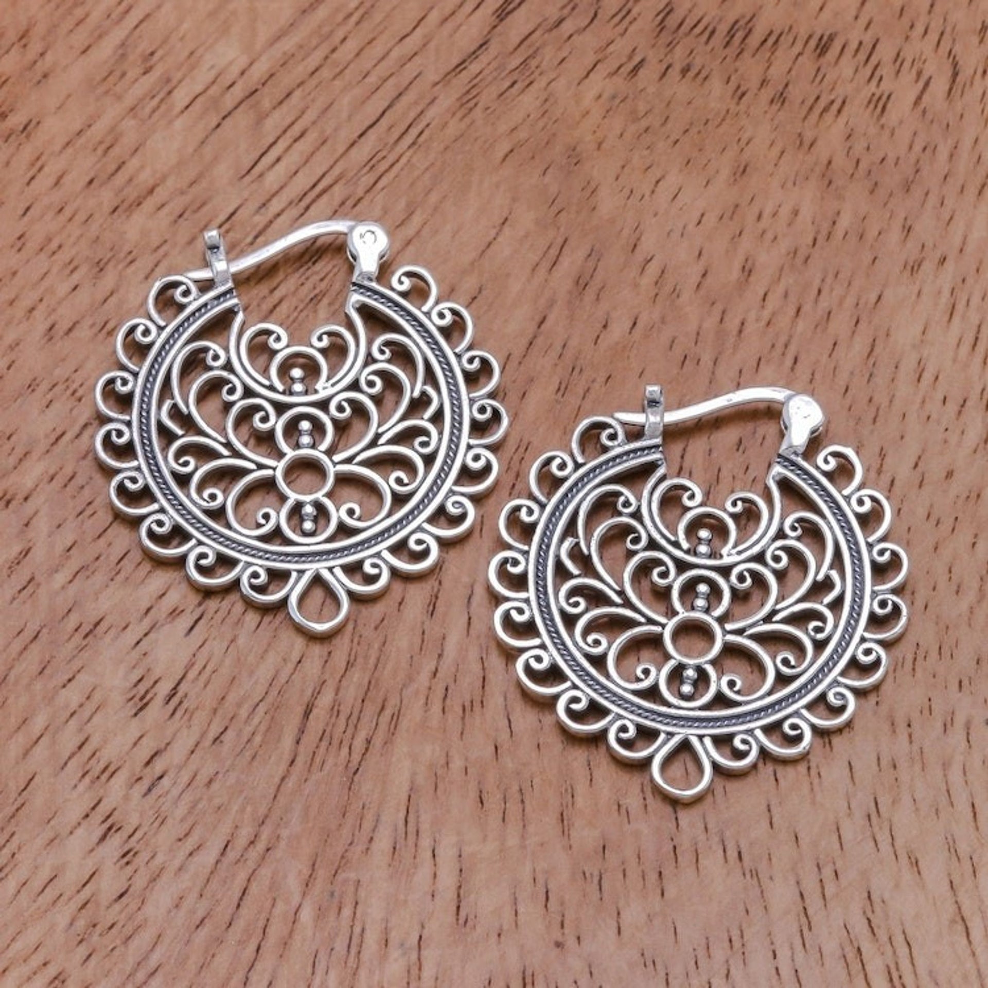 Artisan Crafted Sterling Silver Hoop Earrings from Thailand 'Classic Swirls'