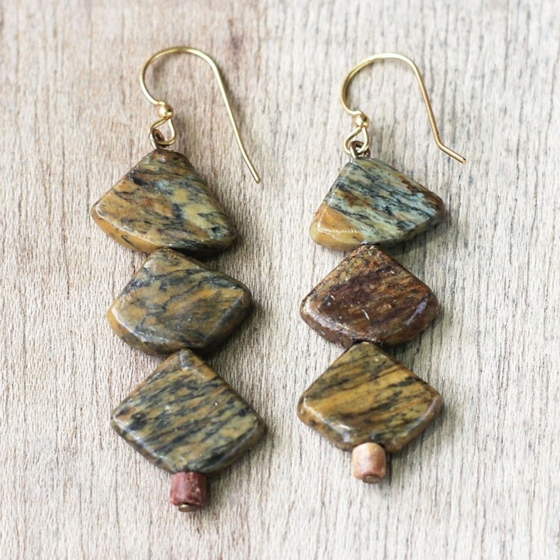 Natural Soapstone and Bauxite Beaded Dangle Earrings 'Fascinating Delight'