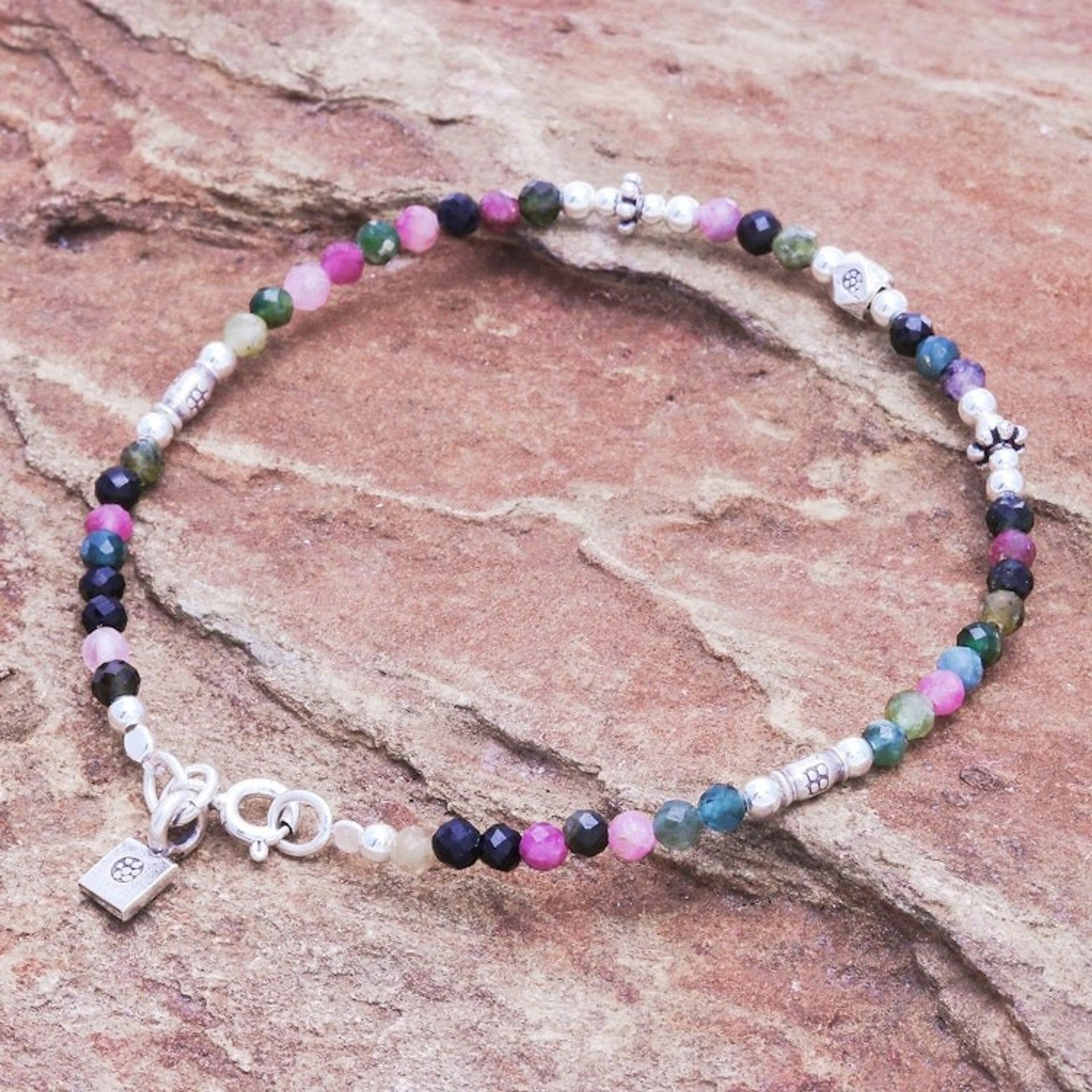 Tourmaline and Sterling Silver Beaded Bracelet 'Sweet Taste'