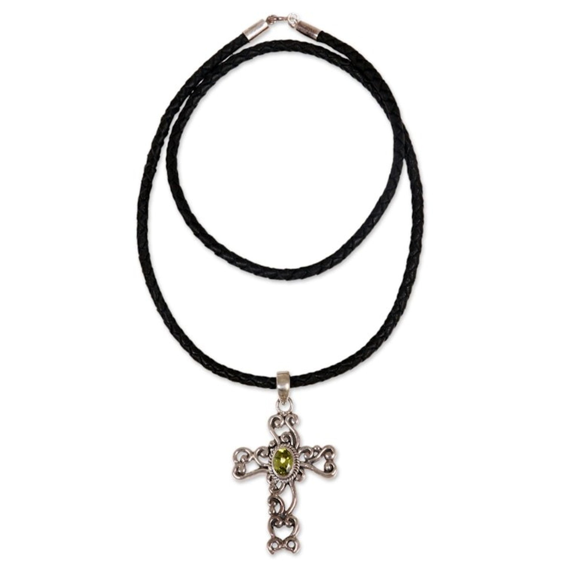 Handmade Religious Peridot Necklace 'Balinese Cross'