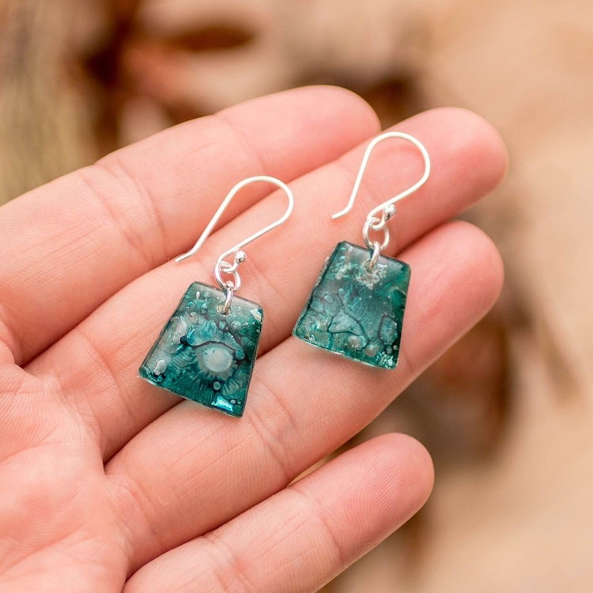 Ocean Reflection Recycled CD Earrings on 925 Silver Hooks 'Ocean Reflections'