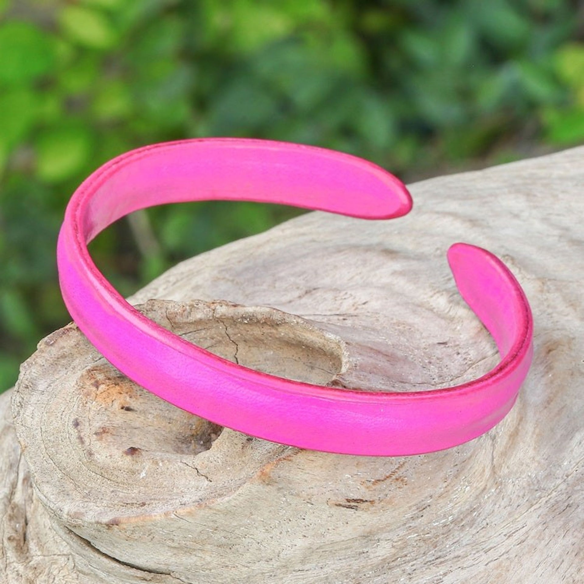 Handcrafted Modern Leather Cuff Bracelet in Pink 'Simply Playful'