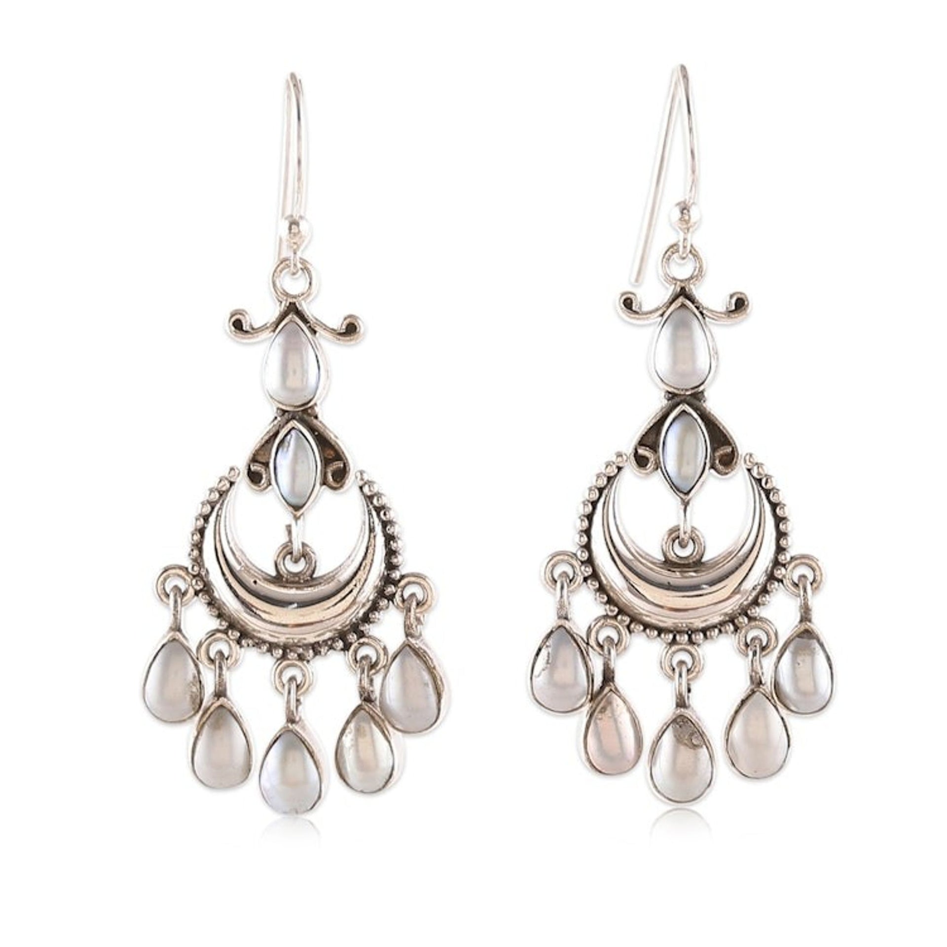 Cream Cultured Pearl and Sterling Silver Chandelier Earrings 'Oceanic Glare'