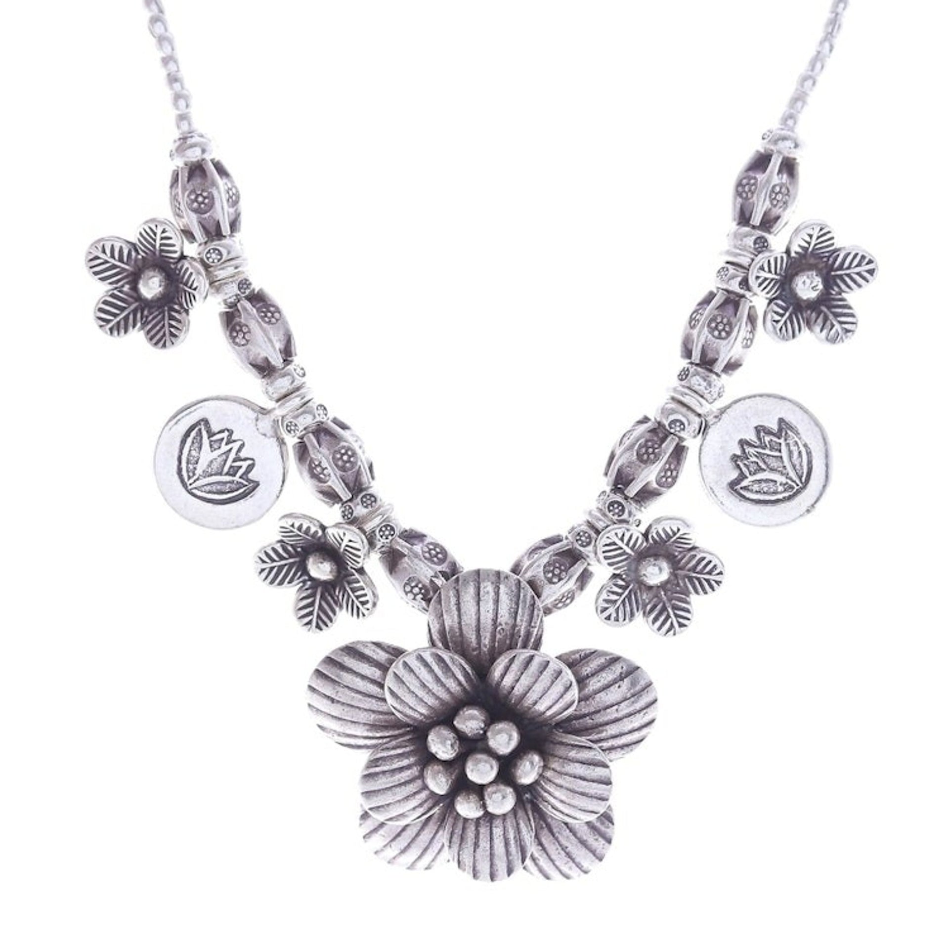 Hill Tribe Beaded Silver Flower Necklace 'Garden in Bloom'