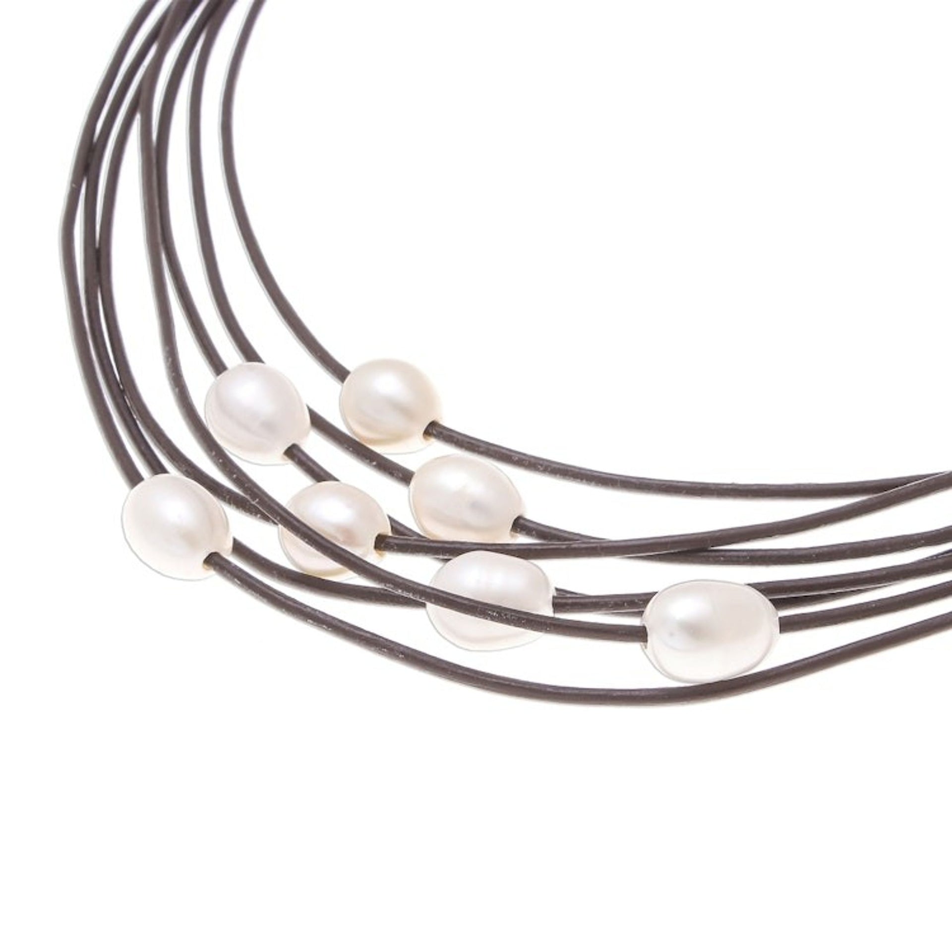 Cultured Pearl Pendant Necklace on Brown Cord from Thailand 'Luminous Pebbles in Brown'
