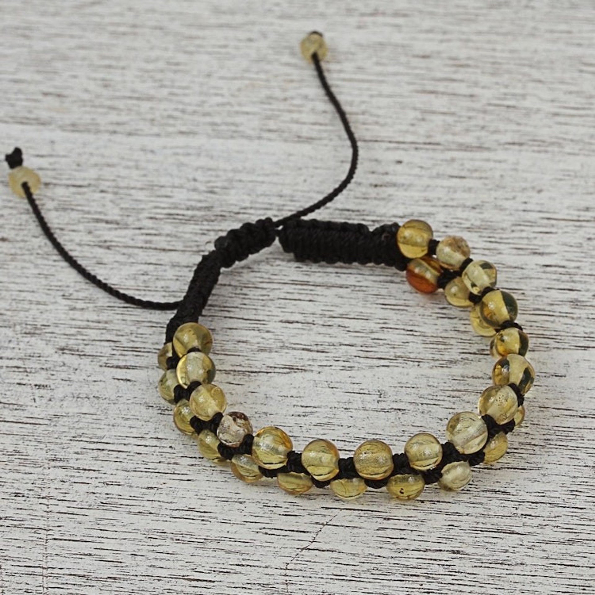 Natural Amber Beaded Macrame Bracelet from Mexico 'Beads of Desire'