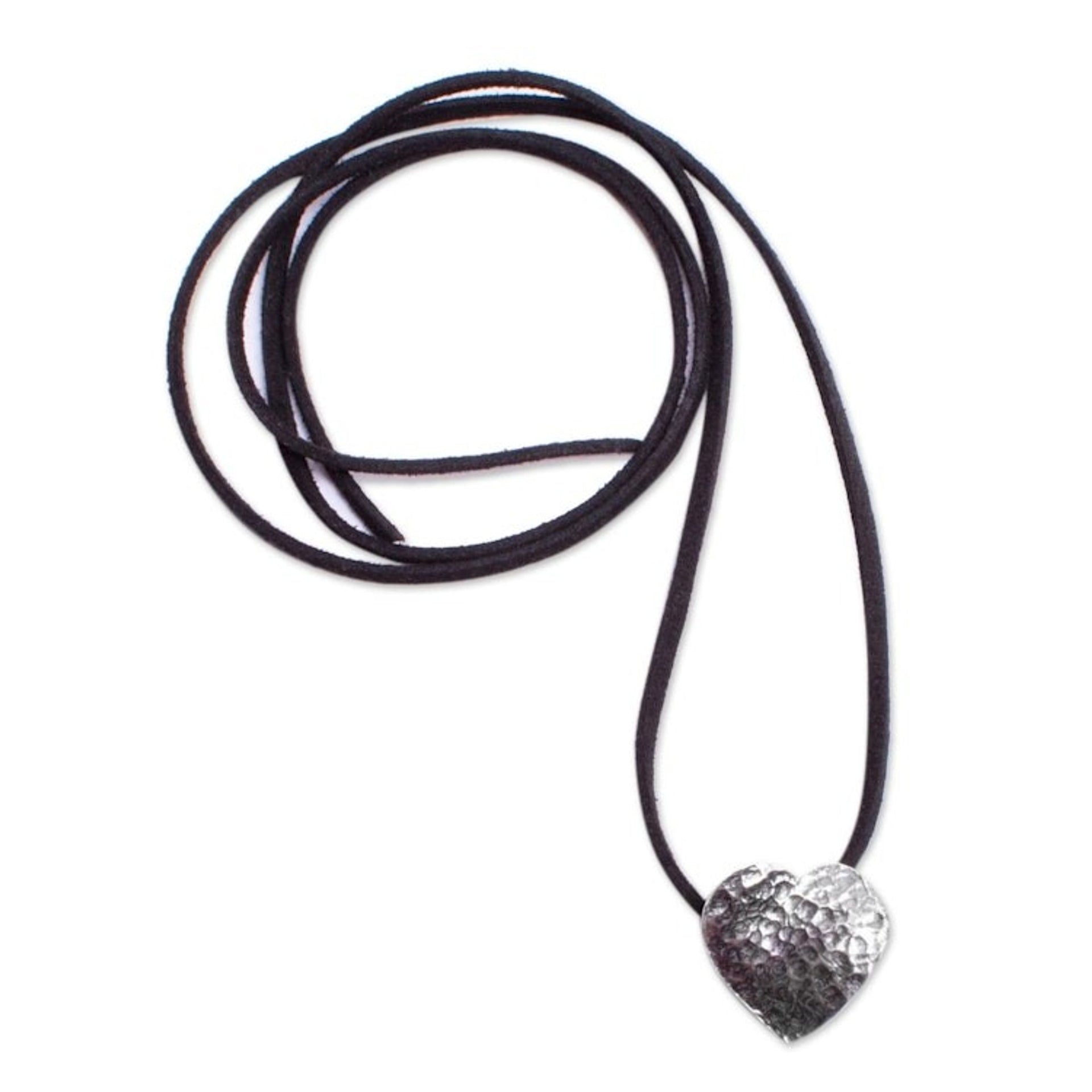 Sterling Textured Silver Heart Pendant Necklace from Mexico 'Heart on Fire'