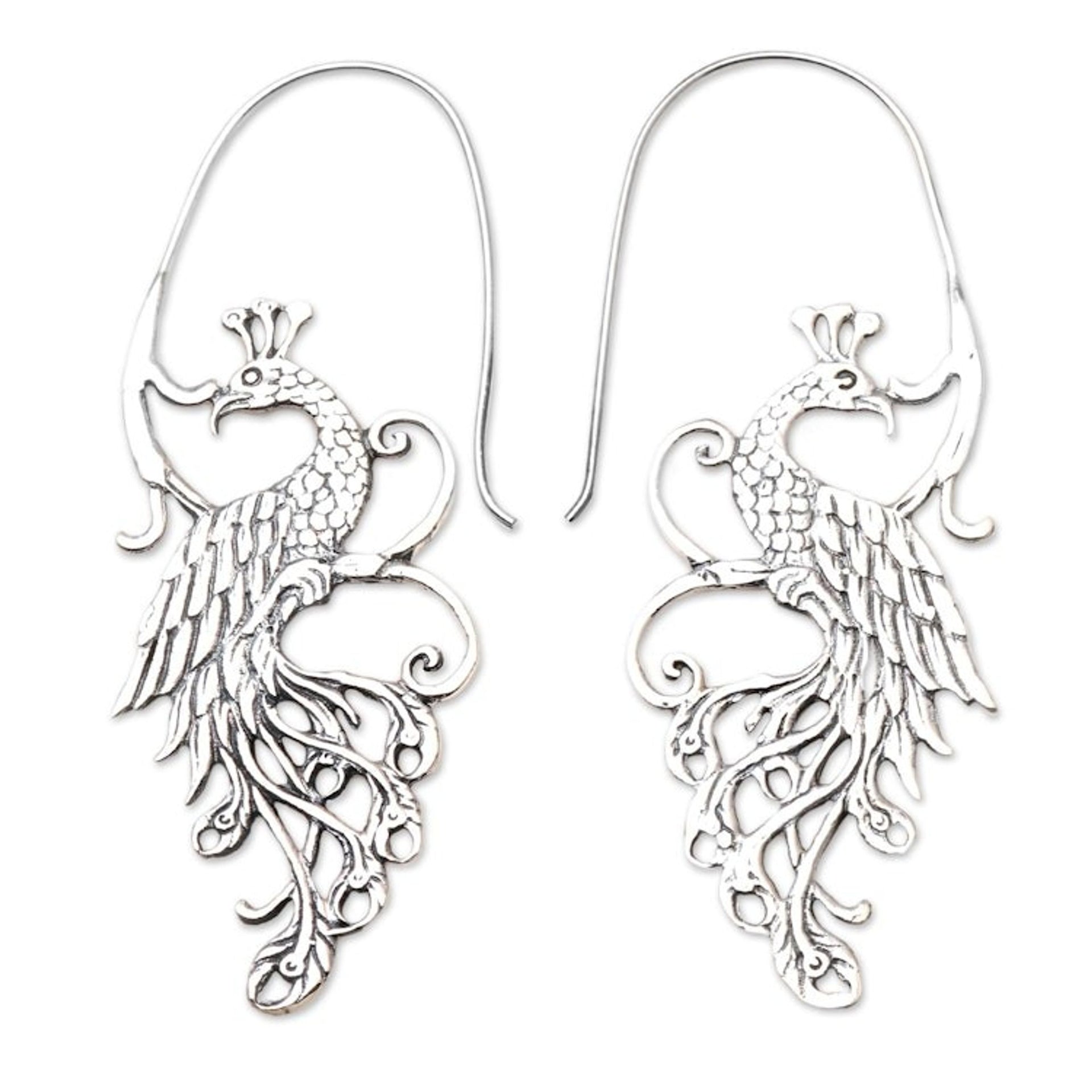 Peacock Sterling Silver Drop Earrings 'Peacock Style'