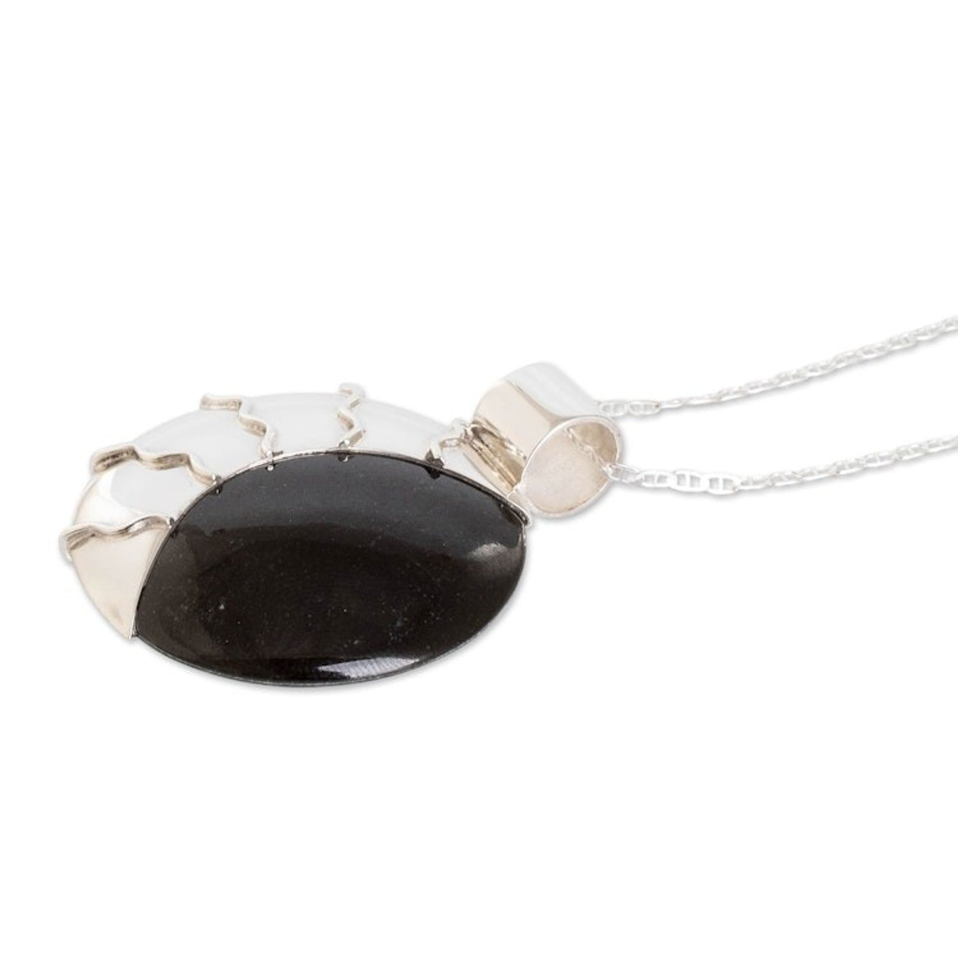 Sun and Moon-Themed Black and Green Jade Reversible Necklace 'Maya Eclipse'