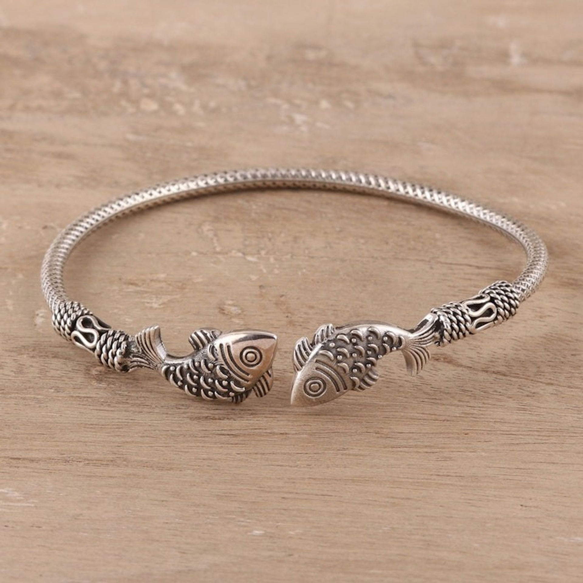 Sterling Silver Fish Cuff Bracelet from India 'Fish Story'