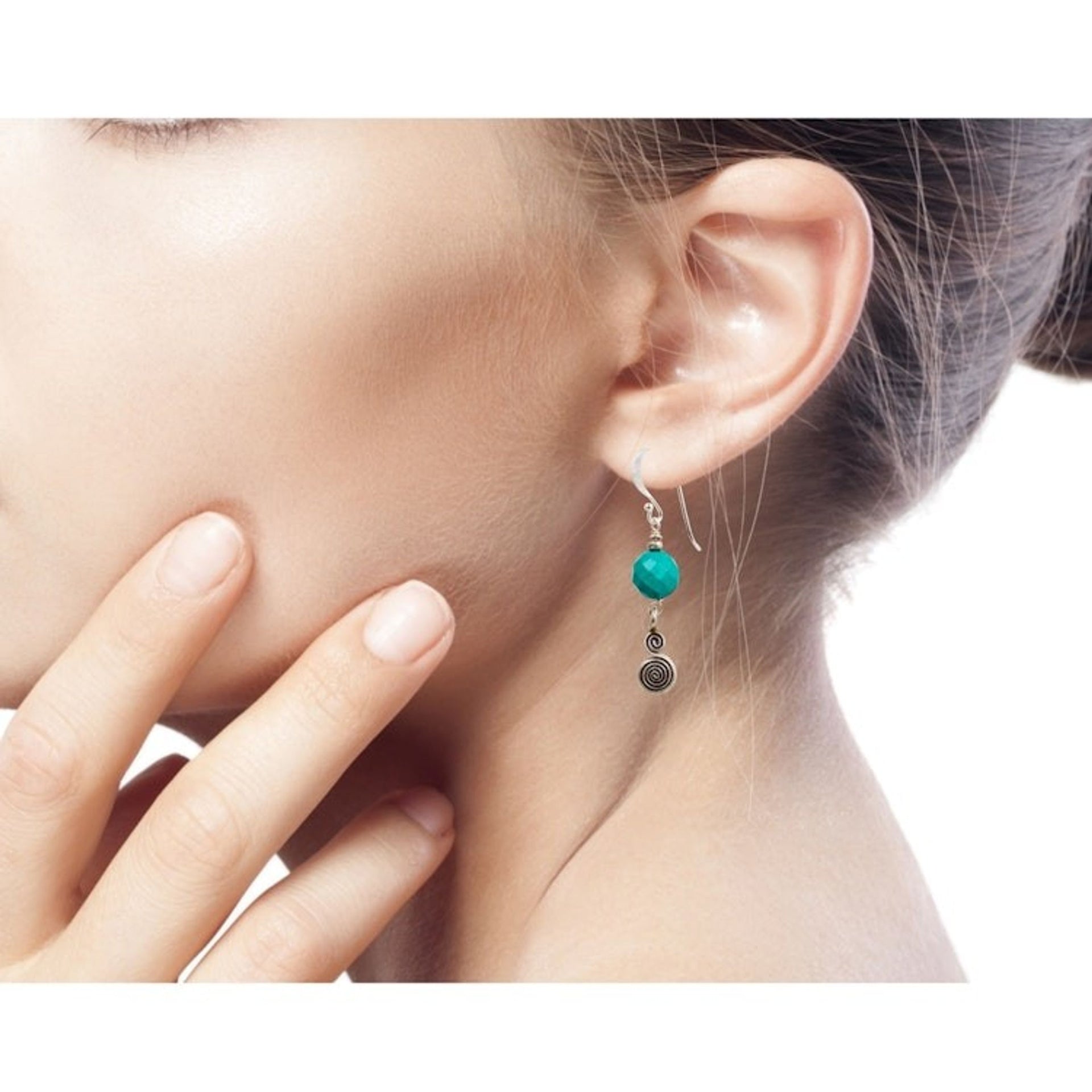 Handcrafted Dangle Earrings with Blue Calcite and Silver 950 'Mesmerizing Moon'