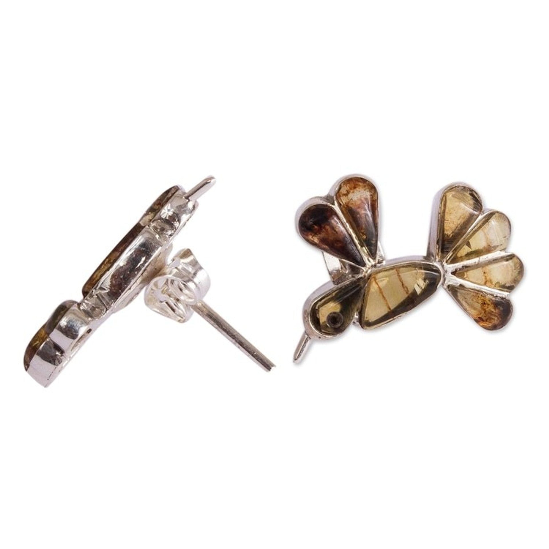 Bird-Themed Button Earrings Crafted in Mexico 'Golden Wren'