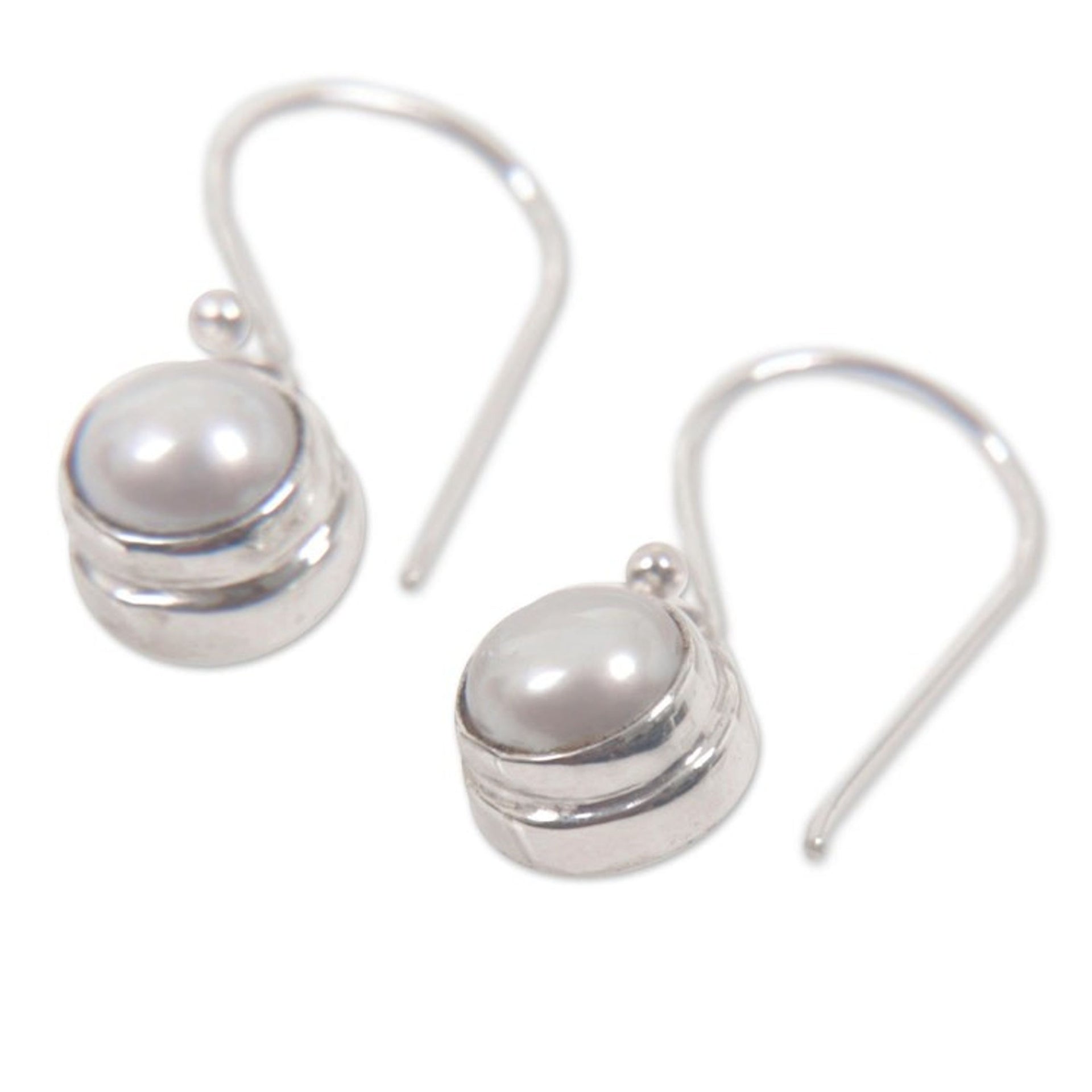Sterling Silver and Pearl Dangle Earrings 'White Full Moon'