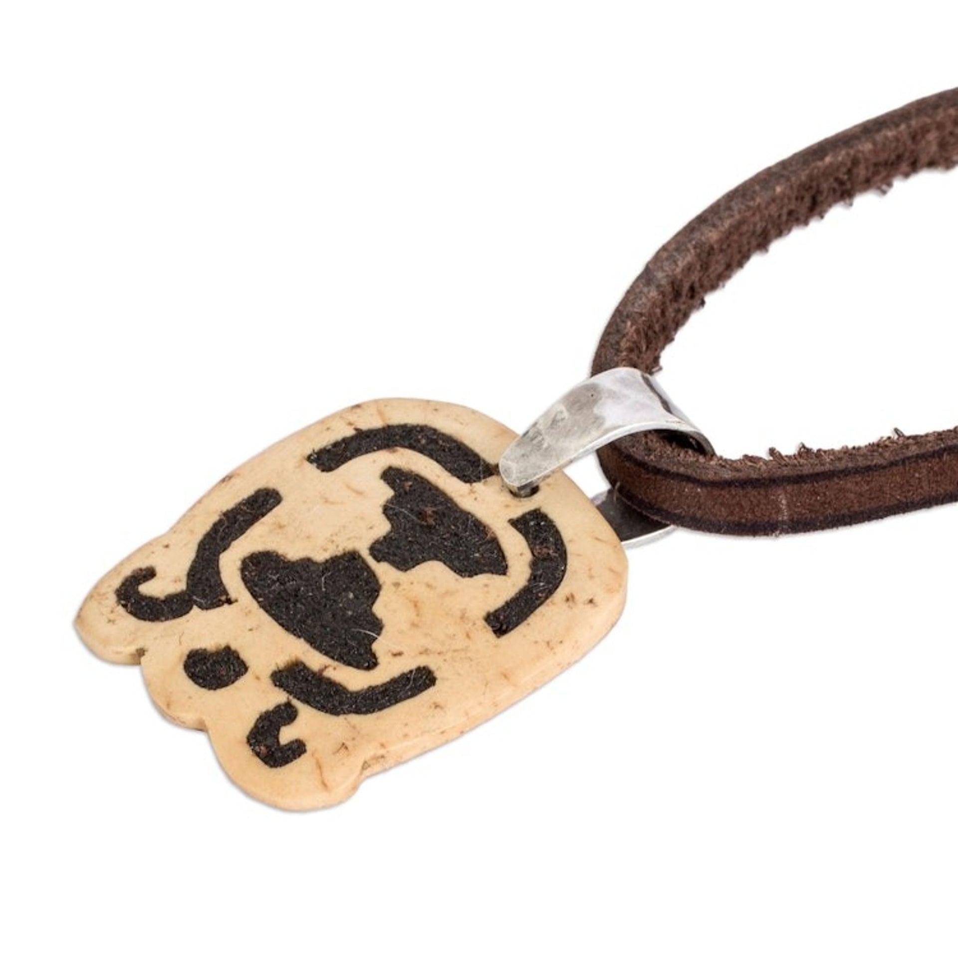 Coconut Shell and Lava Stone Tijax Sign Pendant Necklace 'Spiritual Liberation'