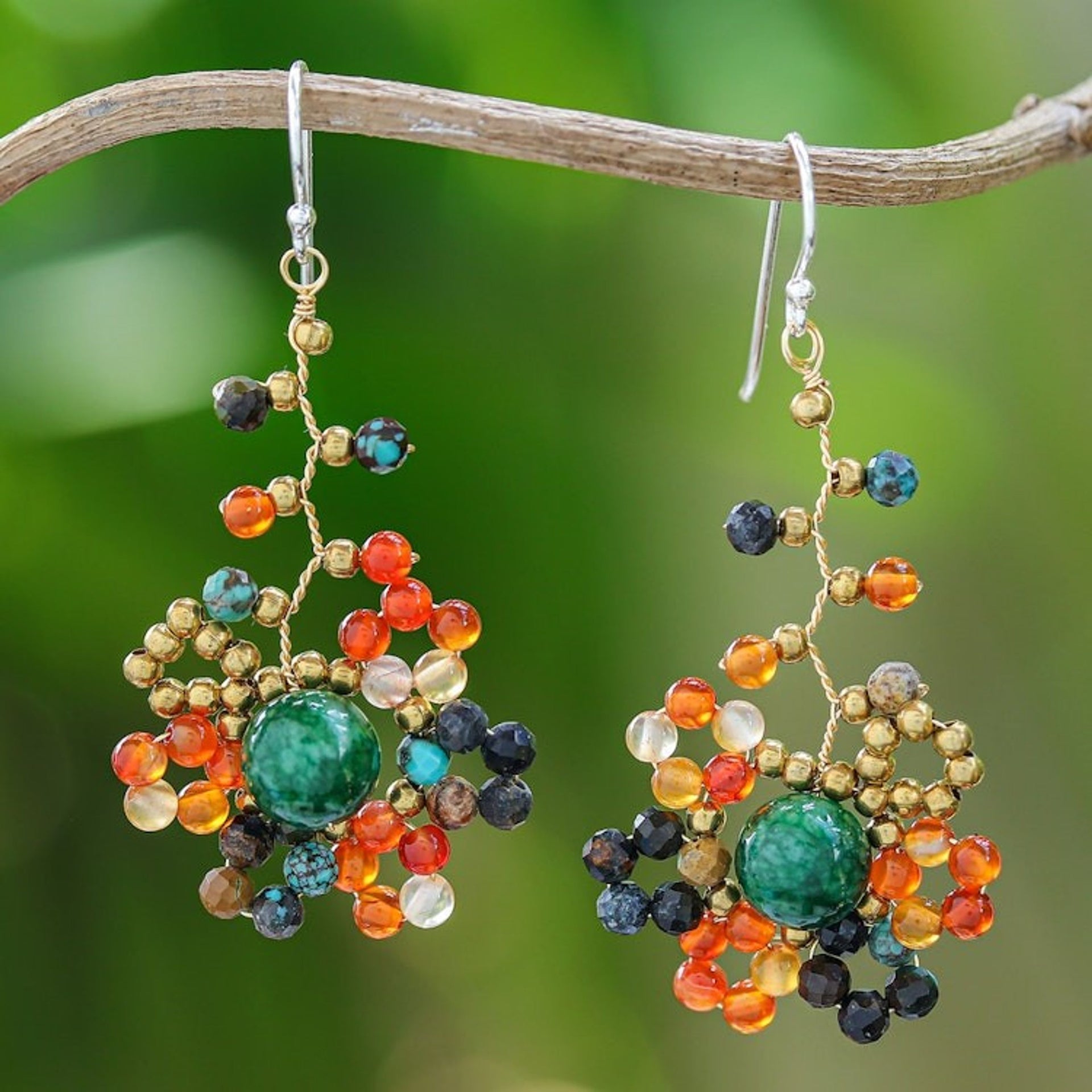 Sunset-Toned Multi-Gemstone Beaded Dangle Earrings 'Sunset Atoms'