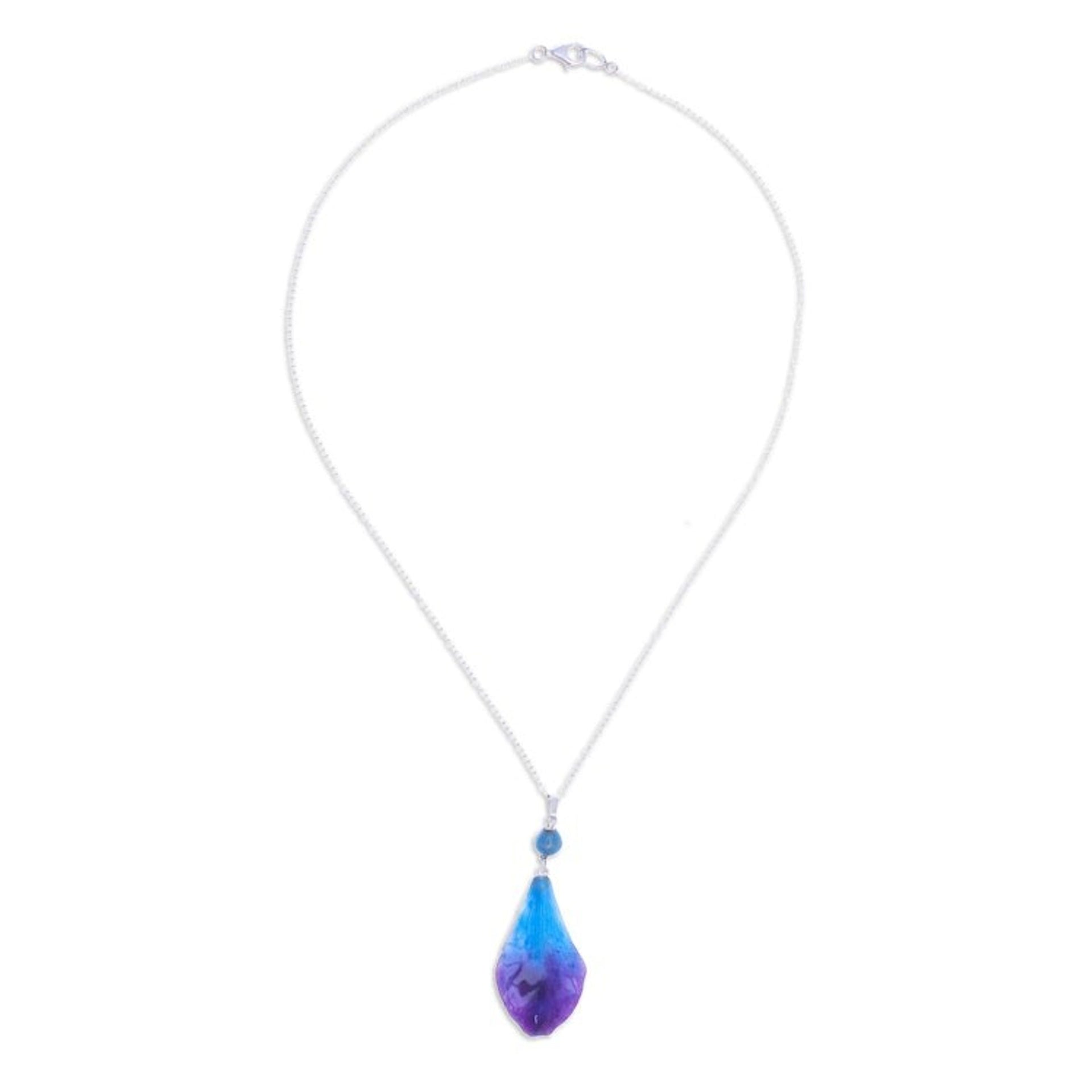 Blue and Purple Orchid Petal Pendant Necklace 'Bloom Basket in Blue'