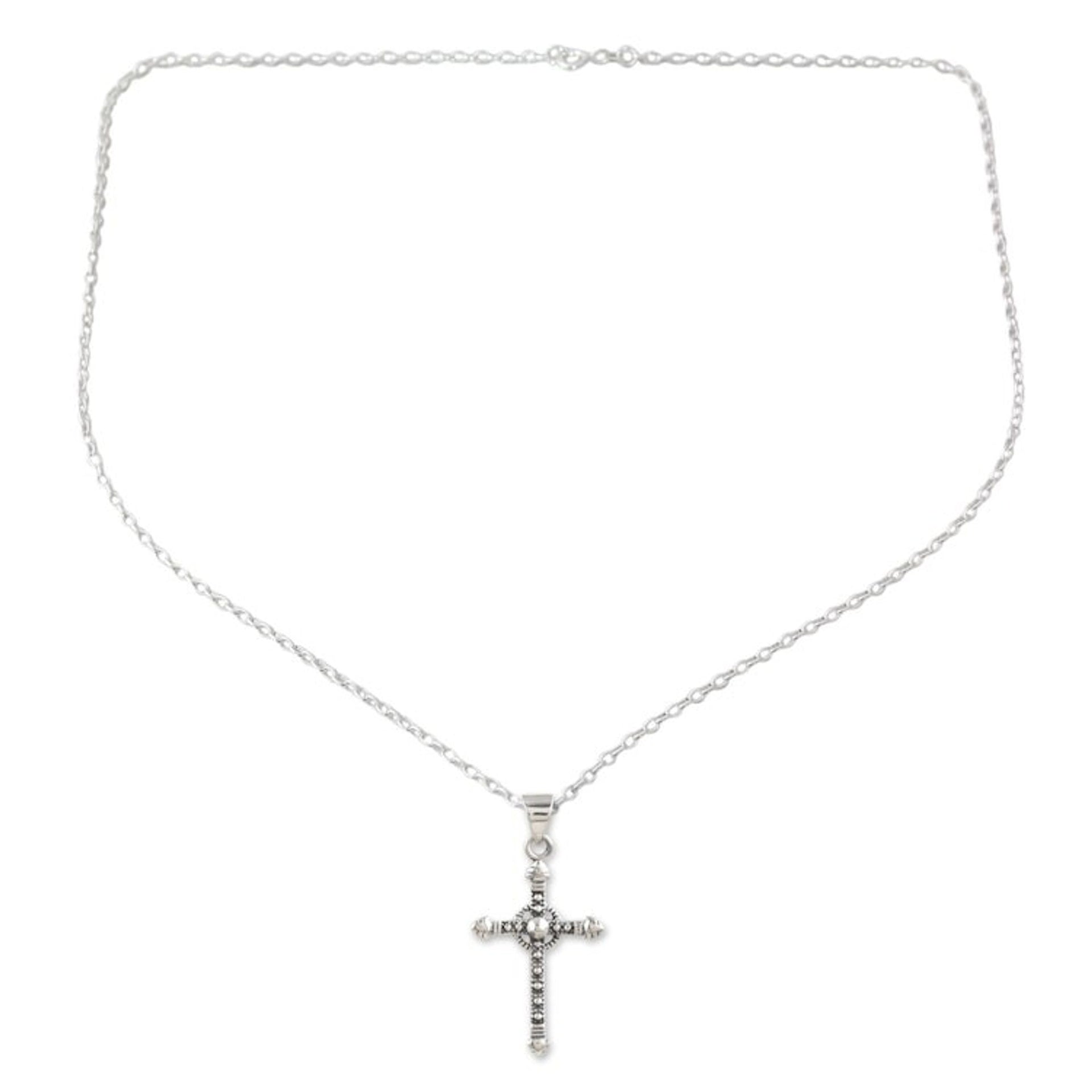 Sterling Silver Cross Pendant Necklace with Polished Finish 'Precious Faith'